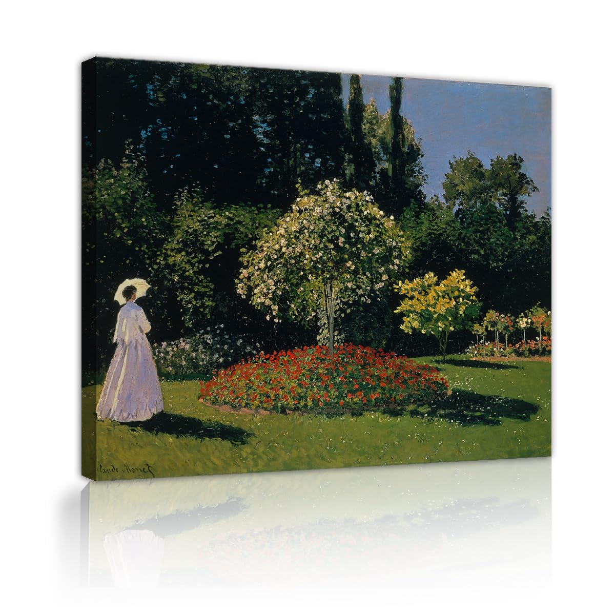 TOANGWALL Claude Monet Jeanne Marguerite Lecadre In The Garden Canvas Wall Art Corridor Woman White Dress Botanical Canvas Print For Salon Decor 65x80cm