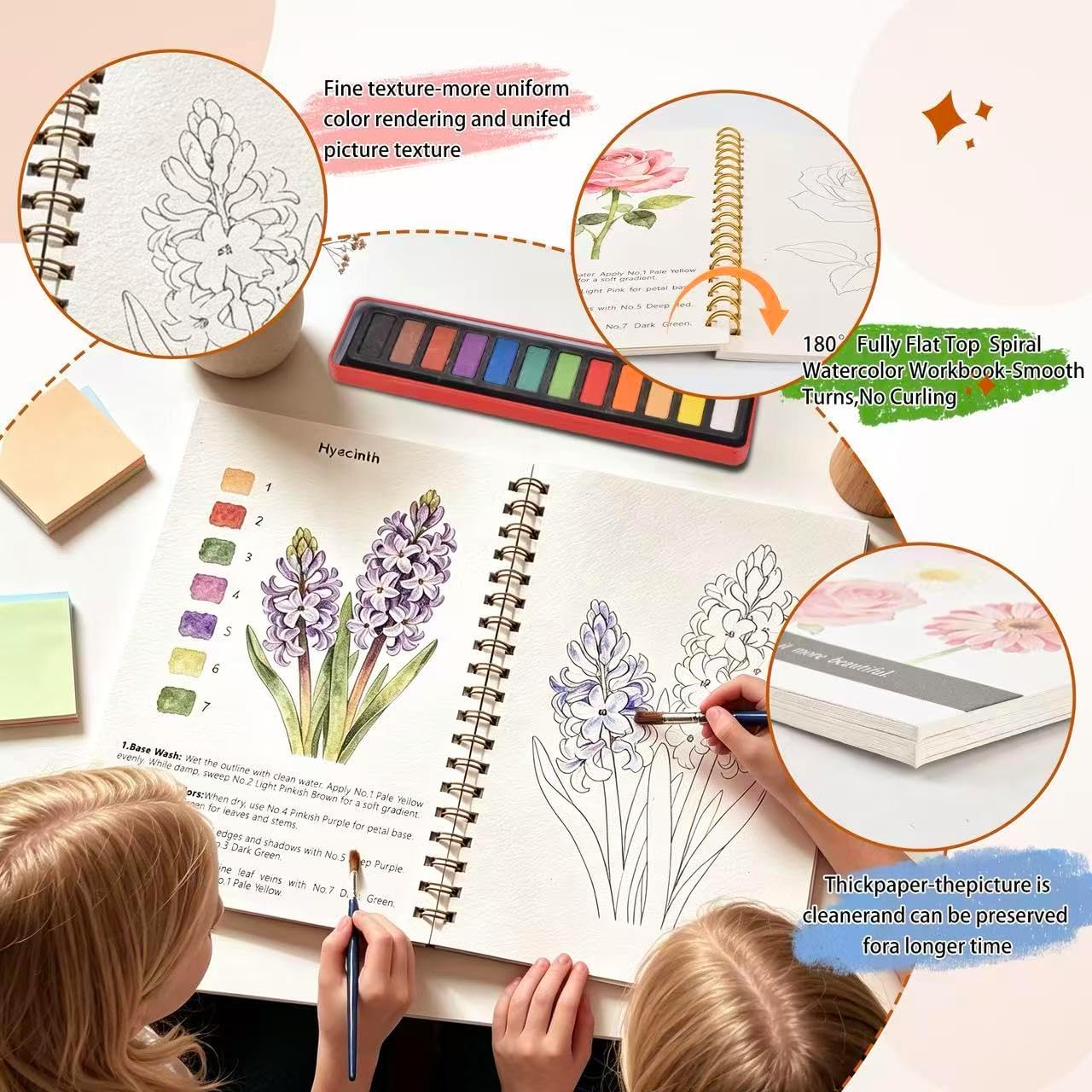 2-Pack Watercolor Workbook,Watercolor Coloring Book Set,12-Color Paint Set with Brush,Beginner-Friendly Watercolor Workbooks for Adults,Perfect for Gifting to Spark Creativity & Joy for Adults