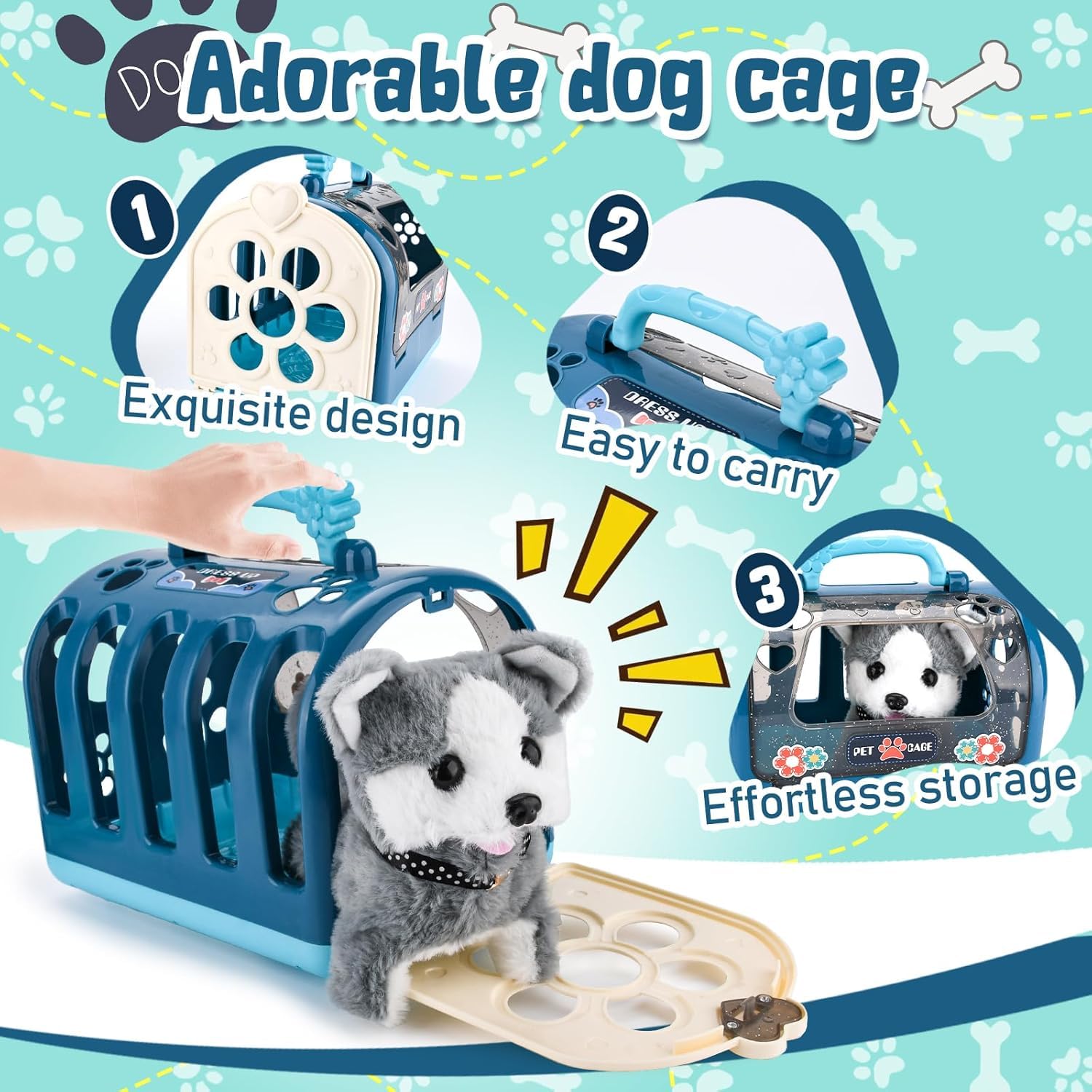 Chien En Peluche Interactif Avec Mallette, Laisse Et Accessoires – Marche, Aboie, Remue La Queue – Jeu De Rôle Vétérinaire Pour Fille Garçon 3-5 Ans