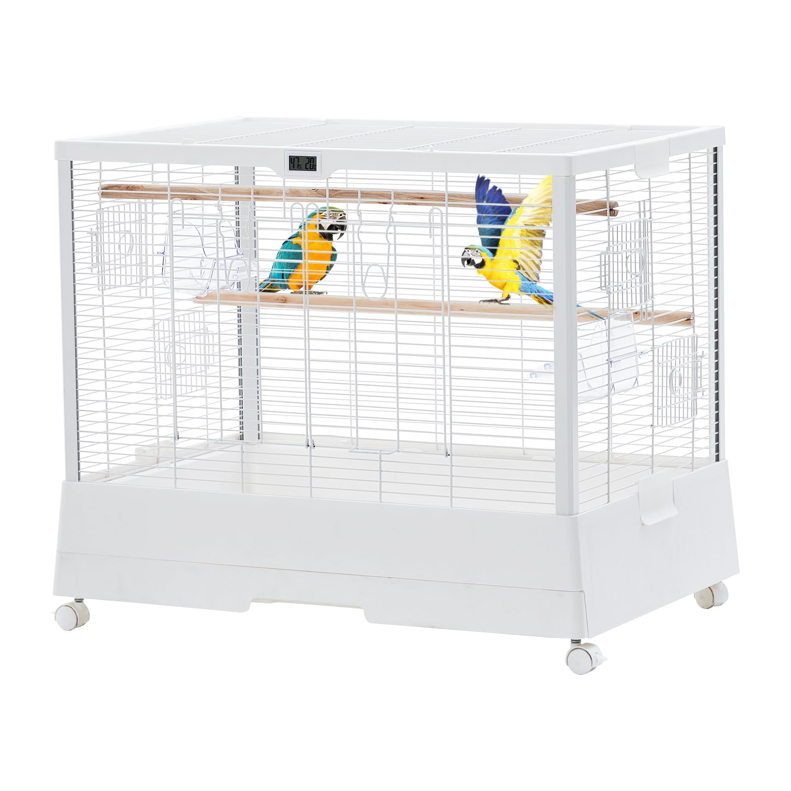 Garvee Jaula para pájaros de Acero con Carro – 28 Pulgadas, Bandeja extraíble, Estante, Control de Temperatura y Humedad – Ideal para periquitos, inseparables, cacatúas, conuri y pequeños/medianos
