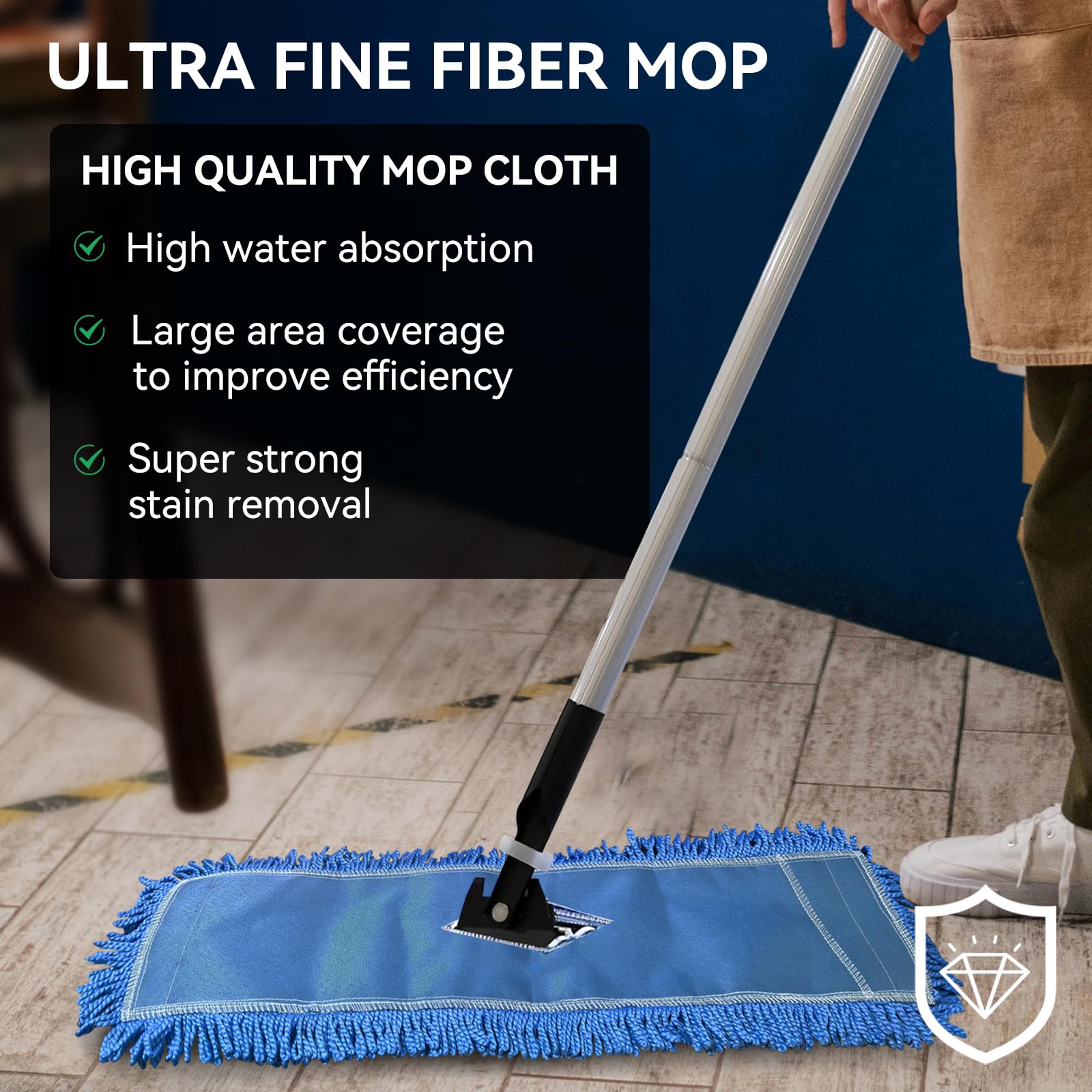 Cabezal de mopa de polvo de 36 pulgadas: cabezal de fregona comercial lavable mediano de repuesto para barredora y limpieza azul (azul - 36 pulgadas, paquete de 6)
