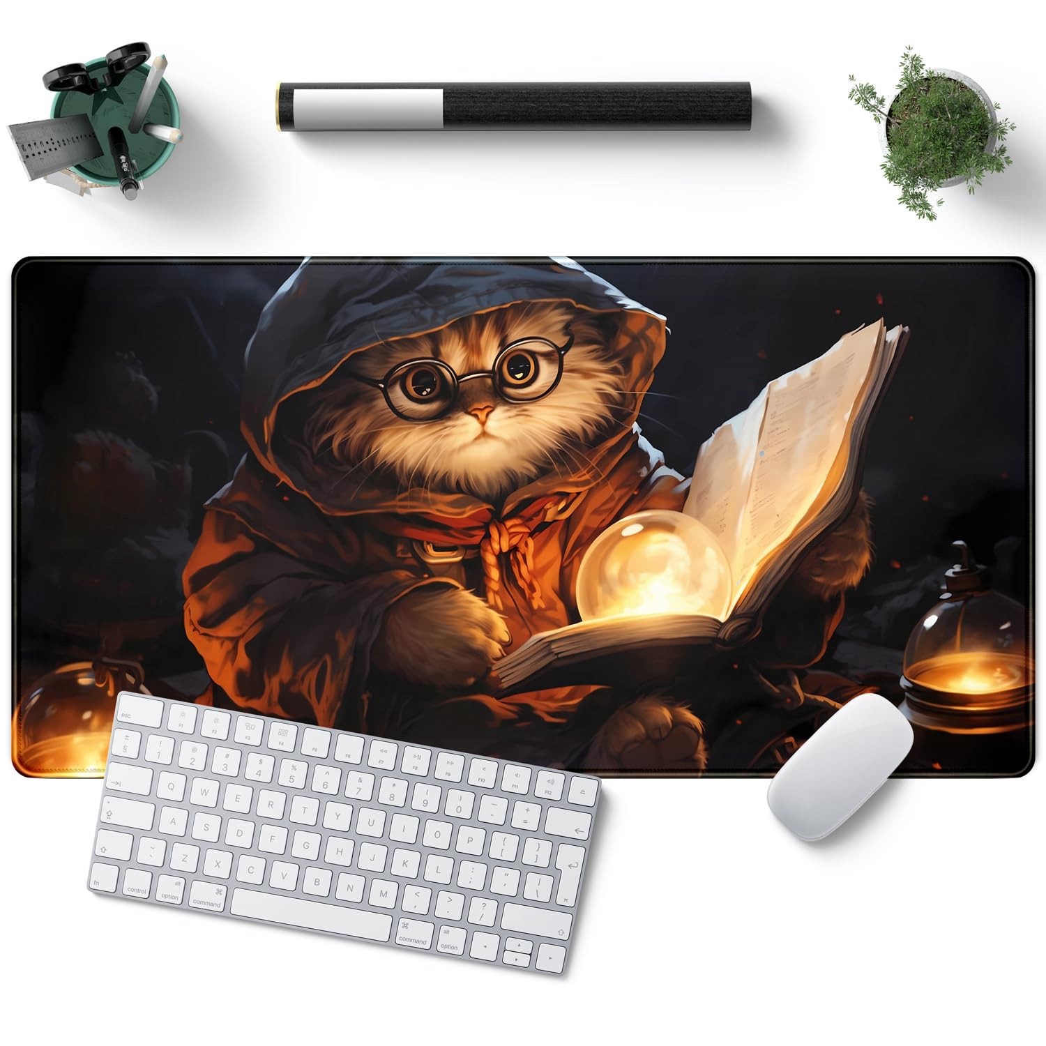 Green Cat Desk Mat - XXL Keyboard Pad -27