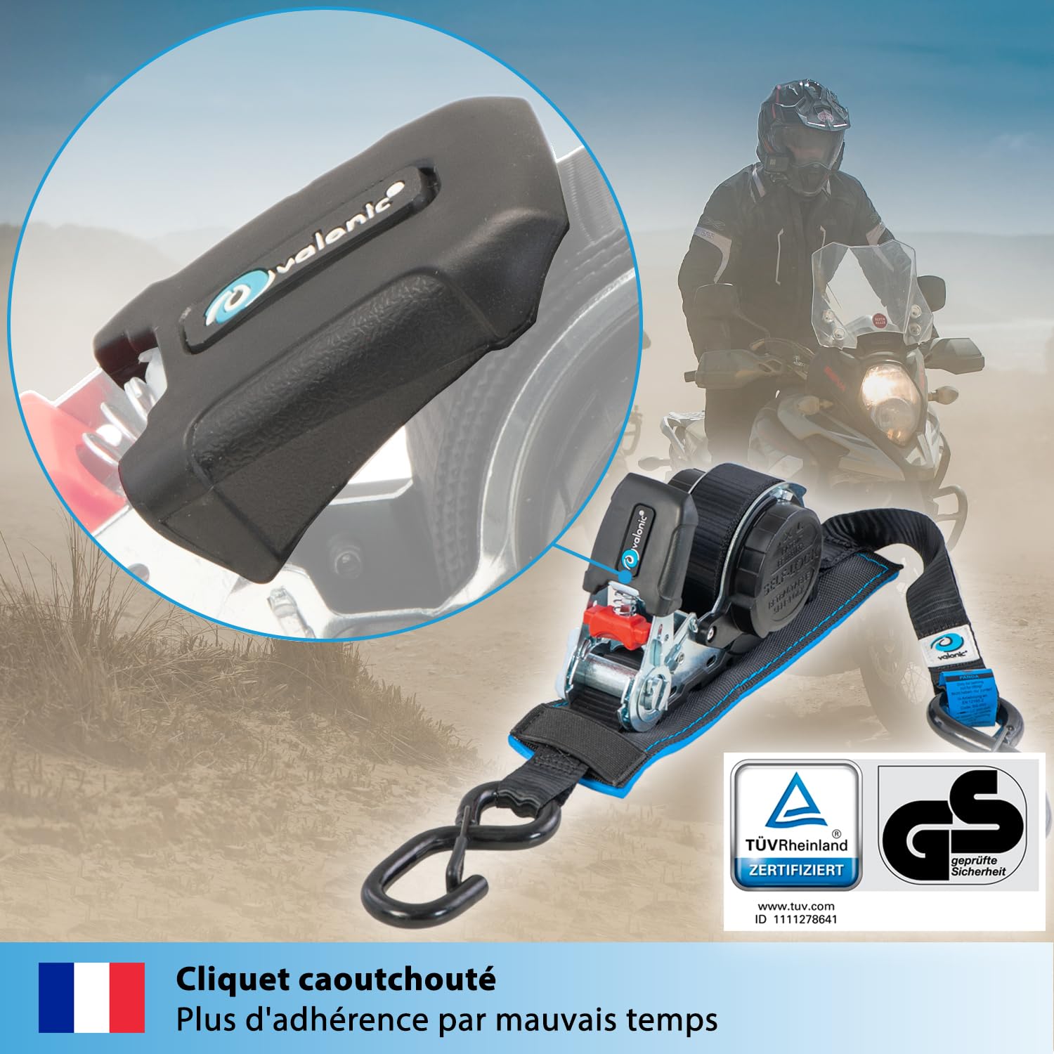 valonic Panda - 2X 5m Sangle d'arrimage Automatique avec Mousqueton Crochet, 25mm, 300/600 Kg, rembourrée, Certifié TÜV Rheinl. / GS, en 12195-2 - avec cliquet, Noir