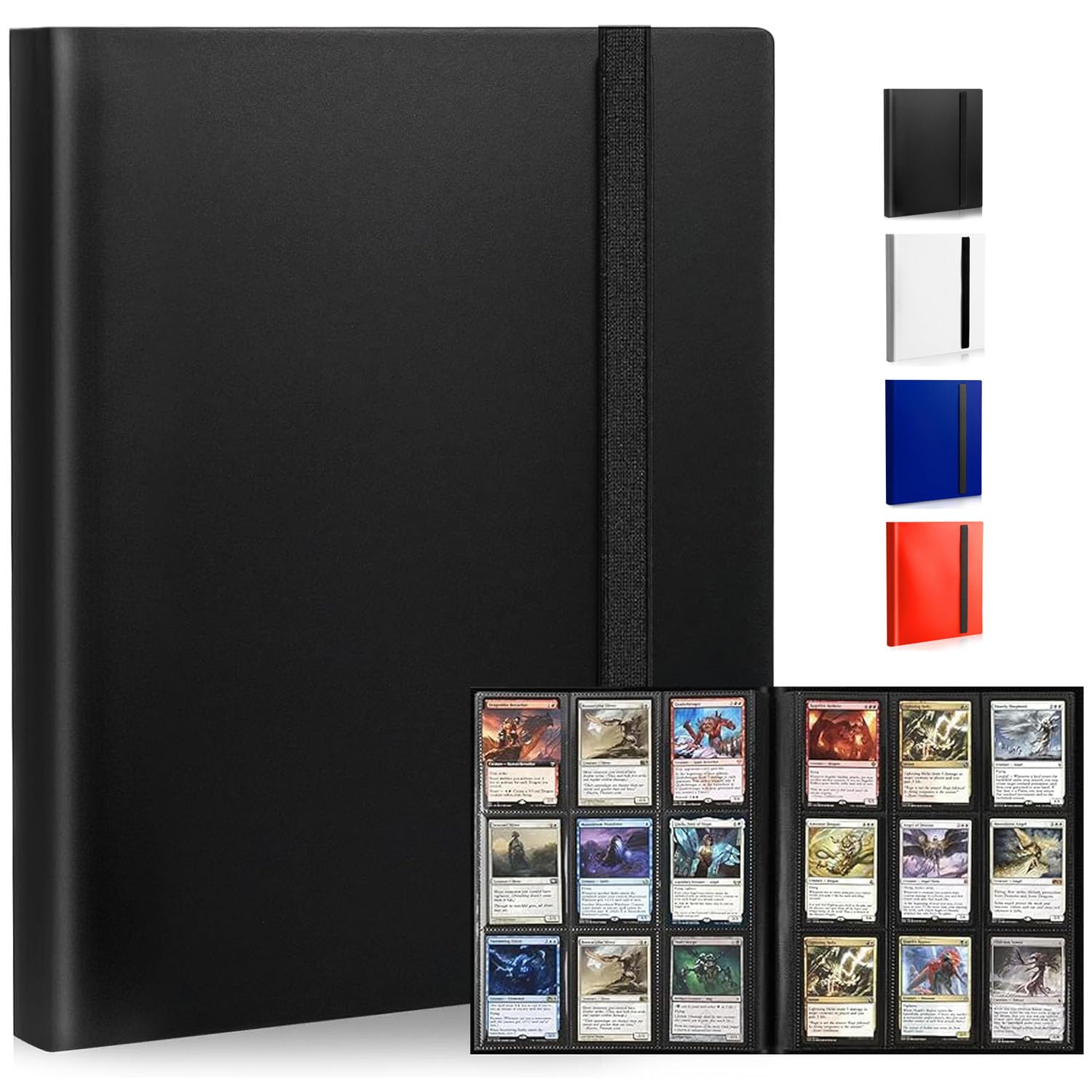 9-Pocket Trading Card Binder, Standard 360 Pockets Trading Card Album Folder, PU Leather Card Collection Binder, Portable Side Loading Card Folder for Collectible Card Games, Sports, TCG (Black)