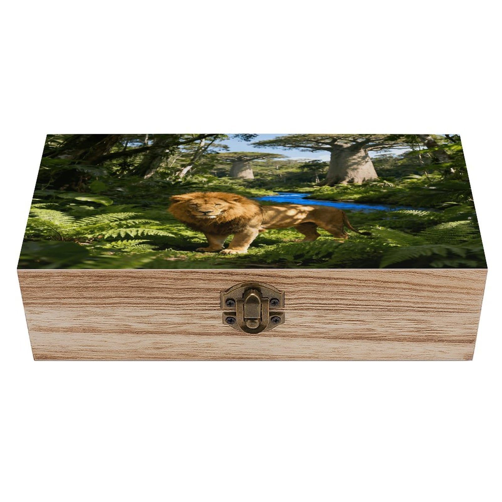 VstaDank Lion of The Jungle Wooden Storage Box with Hinged Lid Natural Wooden Box Beautifully Keepsake Boxes Vintage Wood Boxes Jewelry Organizer Trinket Storage Chest Unique Gift