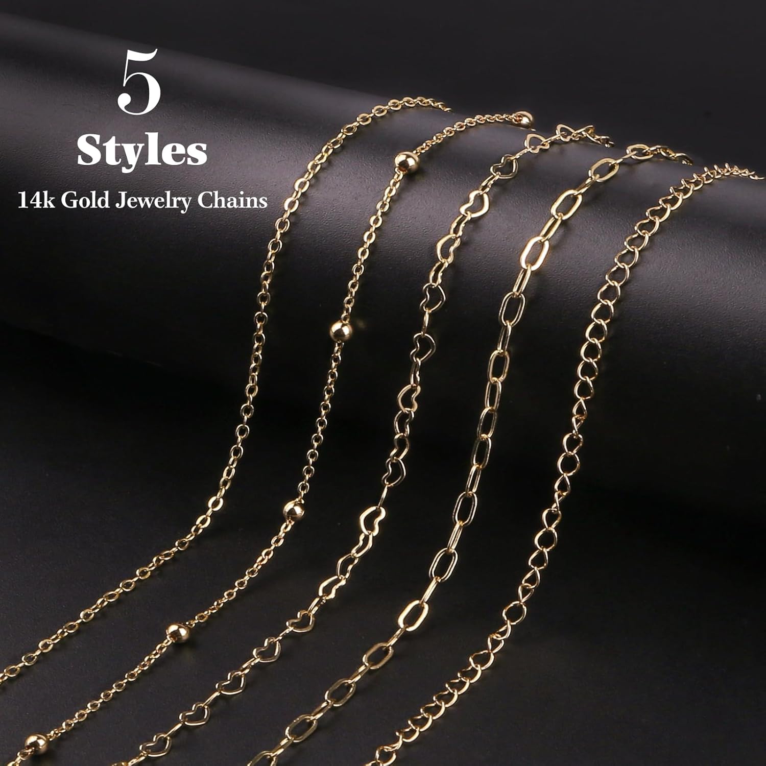 14k Gold Necklace Chain for Jewelry Making, 16.6 Feet Total (5 Rolls) DIY Bracelet Chains with 300 Jump Rings, 50 Lobster Clasps, 1 Jewelry Pliers,1 Support Ring and 50 Pendants - Image 2