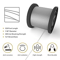 Vista 2 de Cuerda de alambre de acero inoxidable 1/16, dedales M2 y mangas de prensado para extremo de cable de 1/16 de diámetro