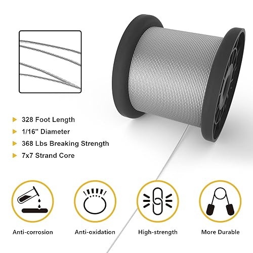 Miniatura 2 de Cuerda de alambre de acero inoxidable 1/16, dedales M2 y mangas de prensado para extremo de cable de 1/16 de diámetro