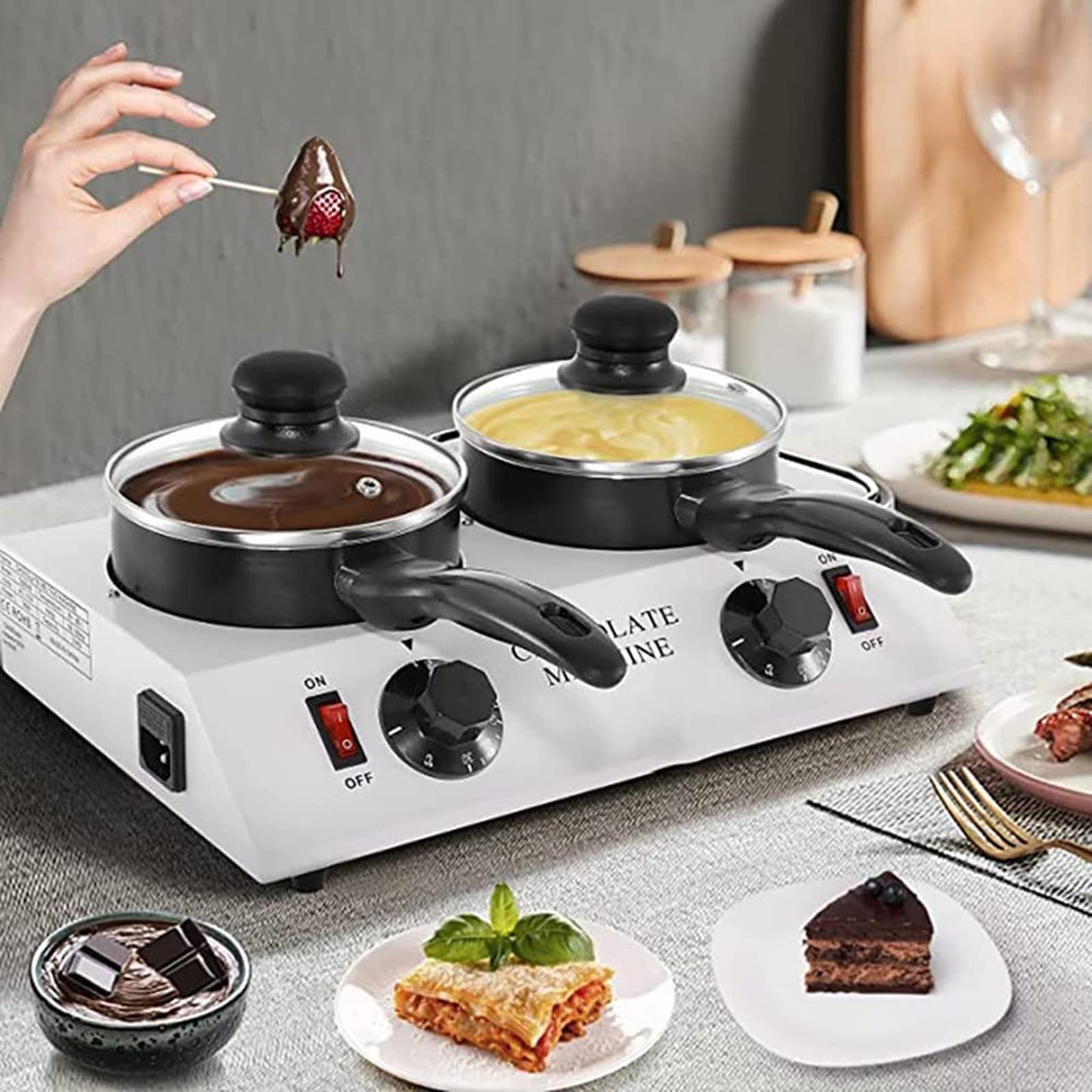 ENPAP Chocolate Melting Pot,Ceramic Inner Wall Electric Chocolate Fondue,Chocolate Tempering Machine with Manual Control,for Warming Melting Create Fresh Delicious Desserts Milk Coffee,Single-Pot