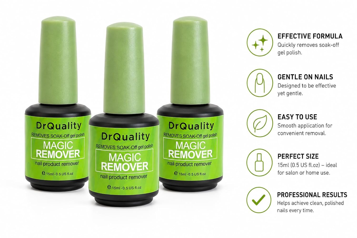 3 pack DrQuality Natural GelPolish Remover, Magic Remover Gel Polish Natural Ingredients Nail Remover WithEasy Application, Nail Polish Gel Remover (.5 fluid ounce, 2.00, Count)