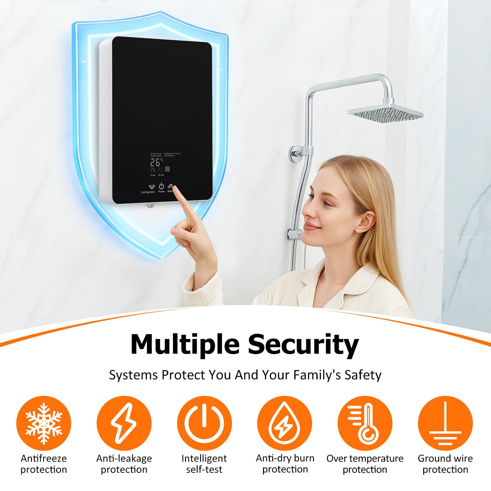 Calentador instantáneo de 5500 W, 230 V para ducha y cocina | Mini calentador de agua eléctrico con pantalla LED de temperatura y cabezal de ducha | Protección contra salpicaduras IPX4 para baño