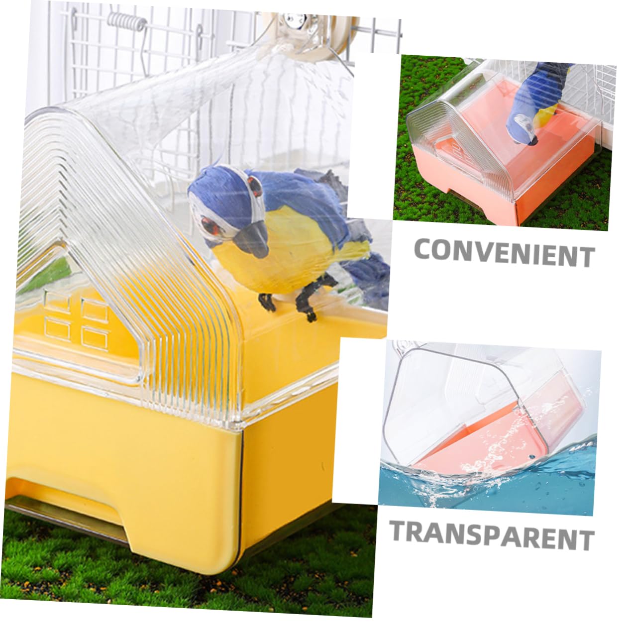 Sosoport Bain de Cage à Oiseaux avec Tiroir, Design Suspendu, 2 Pièces | Plastique, Rose et Jaune, pour Perruches et Calopsittes, Usage en Cage, Format Compact