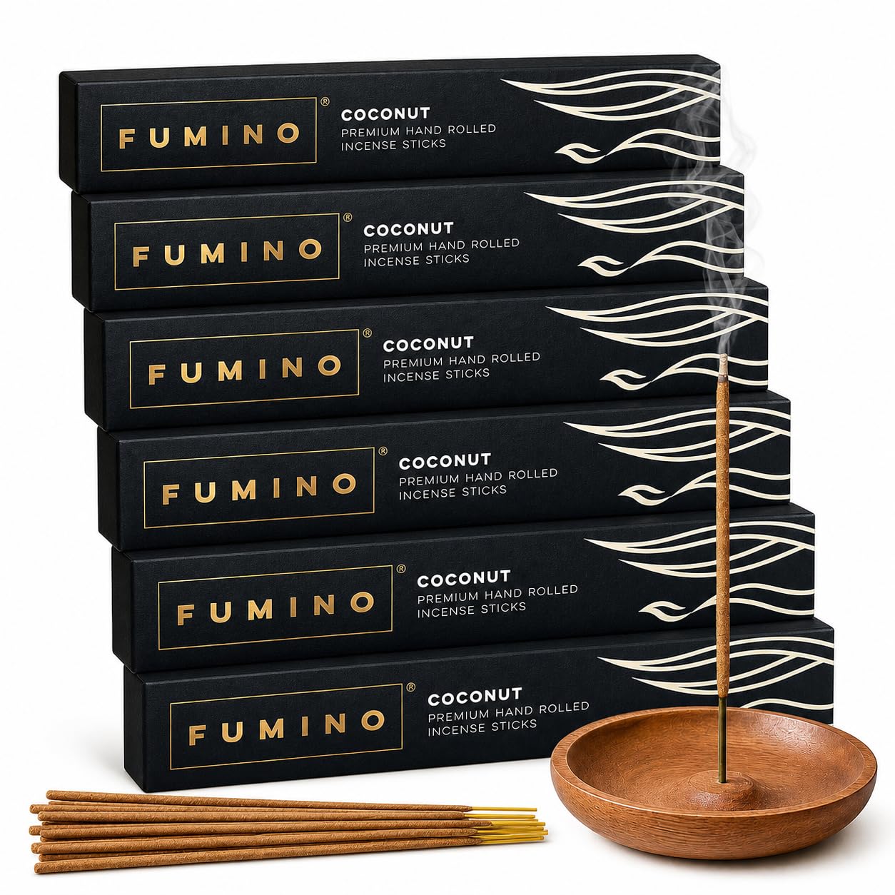 Fumino Black Incense Sticks Coconut 84 Pack 6 Boxes - Natural Handmade Low-Smoke
