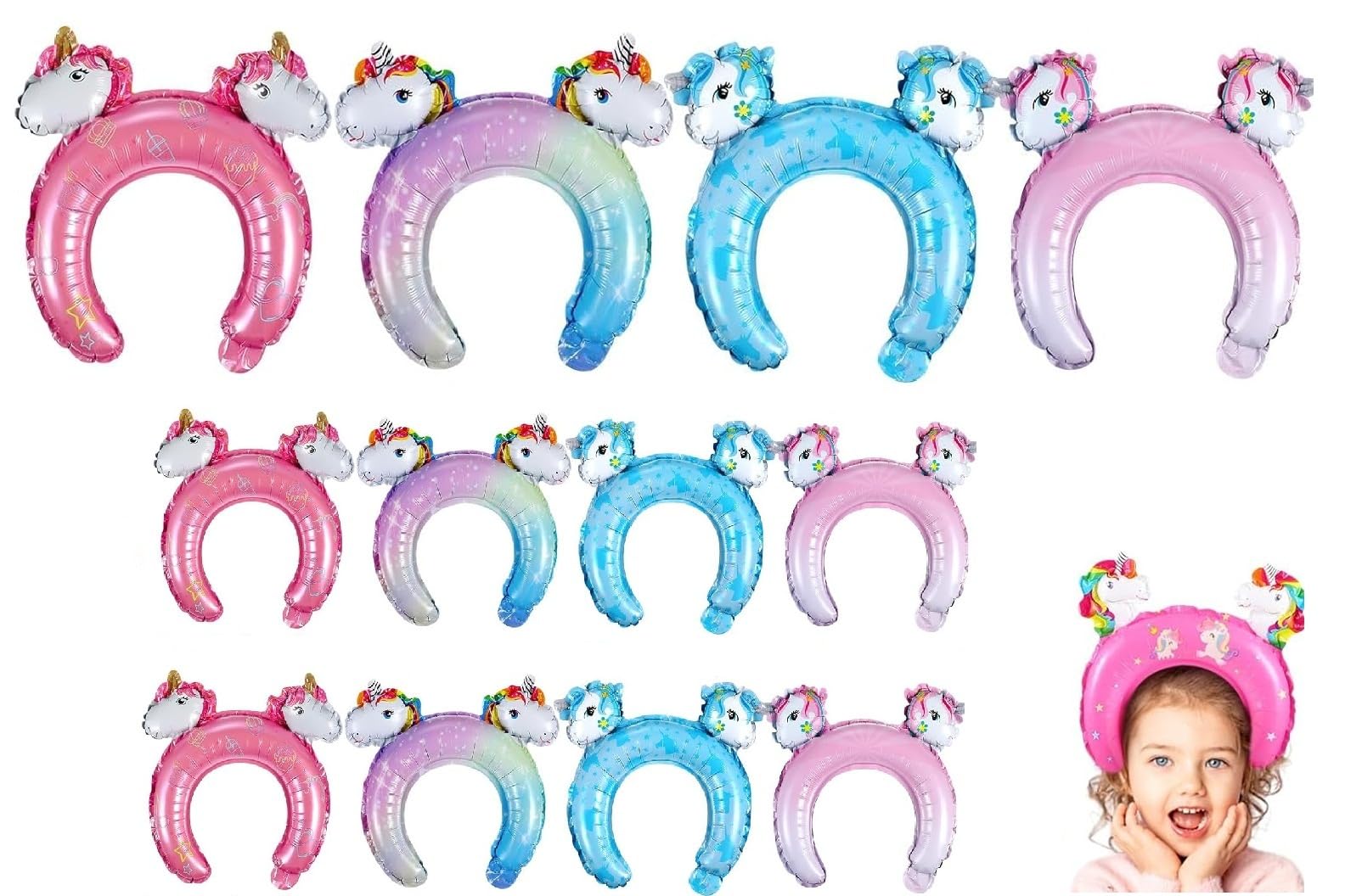 AMFIN (Pack of 8) Unicorn Shaped Head Hoops Foil Balloons for Theme Party Decoration - Multi