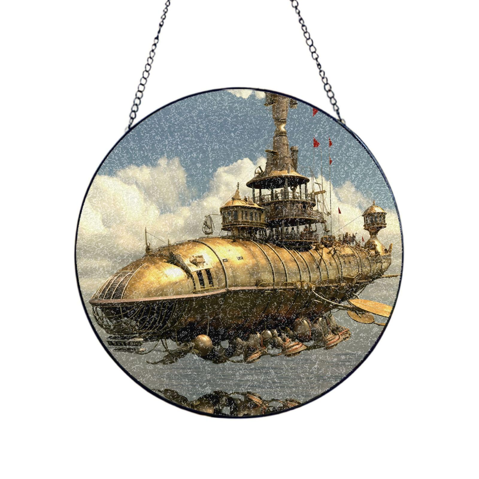 Poezjzw Stained Glass Window Hanging - Whale Spaceship Sun Catcher For Door Garden Home Decor Christmas Mother'S Day Birthday Gifts 6in（15cm）