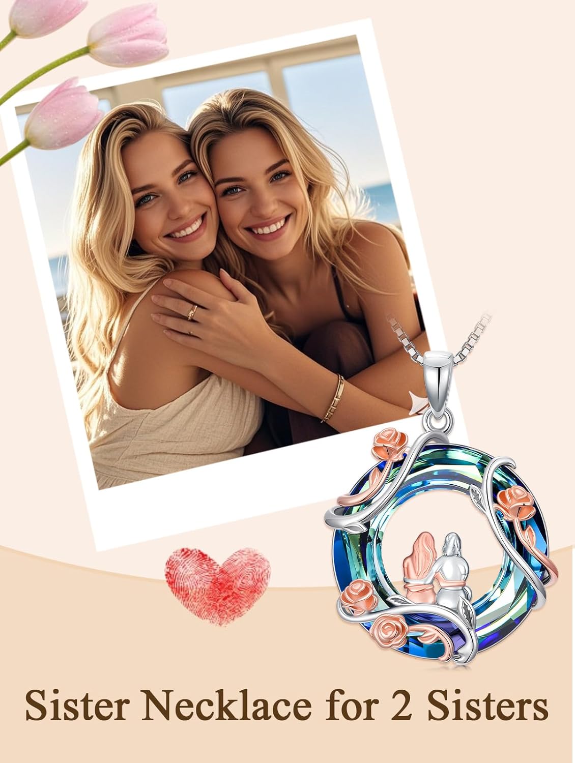 TOUPOP Sister Birthday Gifts for Sister 925 Sterling Silver 2 to 5 Sisters Necklace Rose Flower Pendant Crystal Jewelry Birthday Gifts for Women Best Friend - Image 2