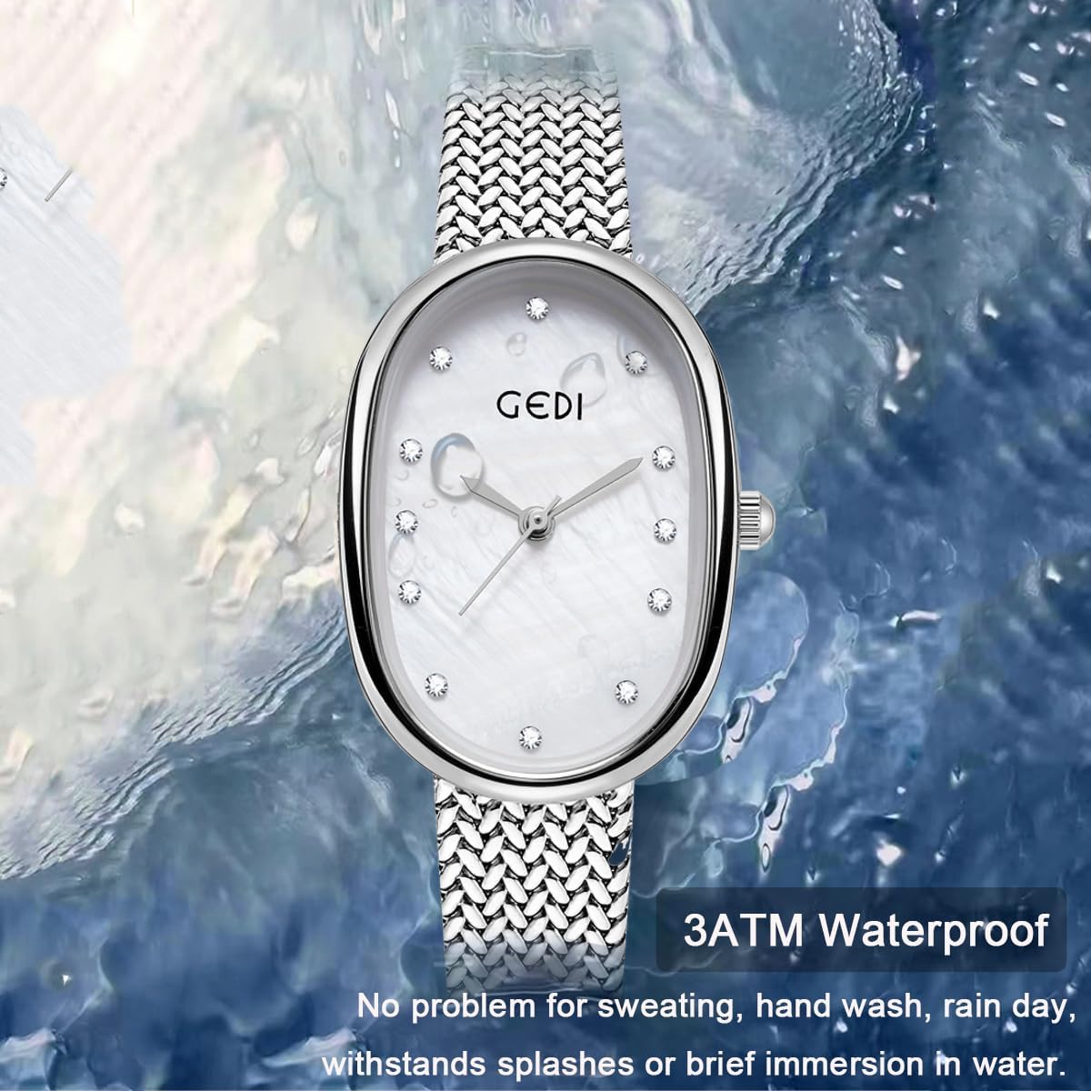 TOOCAT Fashion Elegant Women's Quartz Watch,Oval Dial, Mother-of-Pearl Face, Slim Minimalist Design, Adjustable Stainless Steel Mesh Band,Waterproof Quartz Wristwatch for Female Student - Image 5