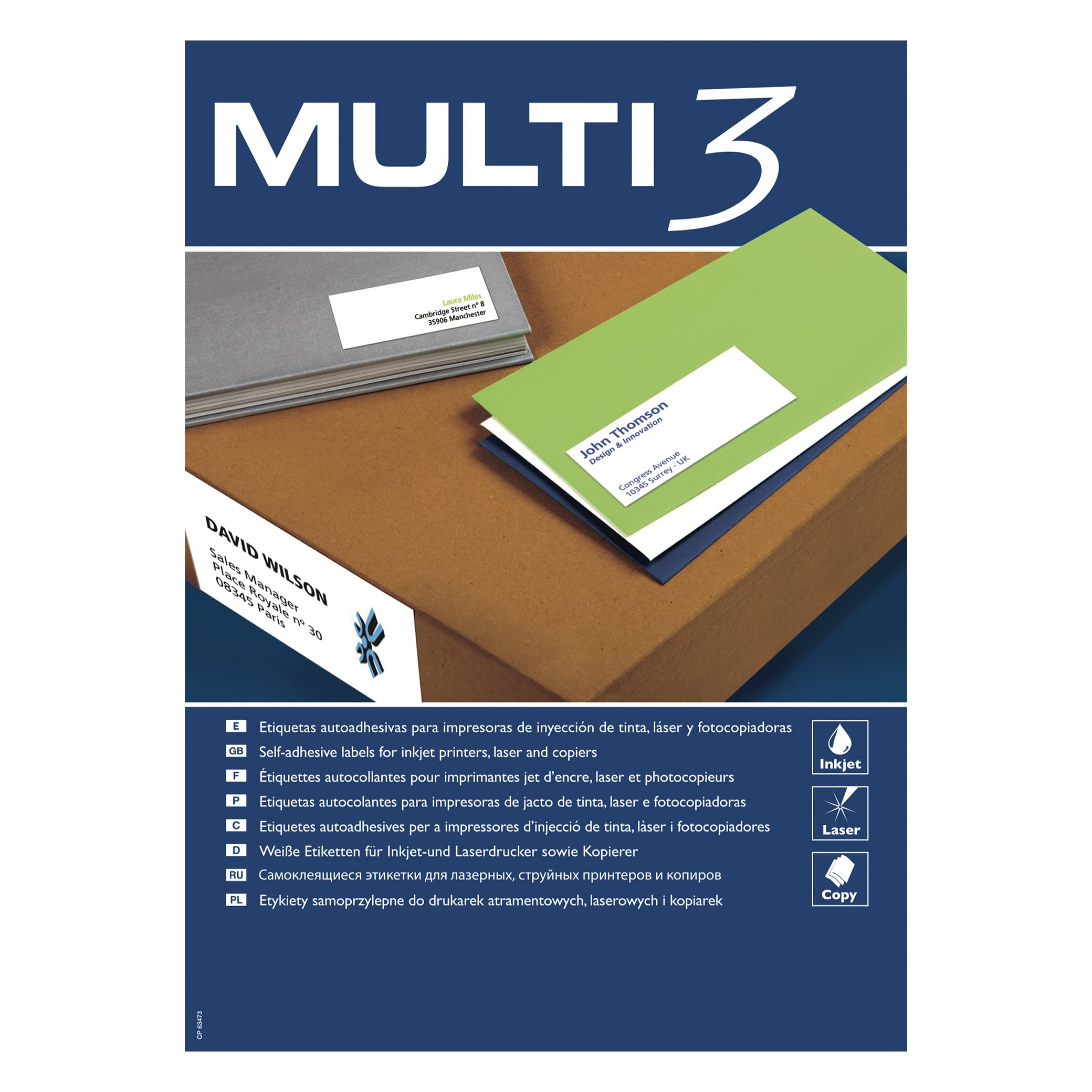 MULTI 3 4715 Lot de 100 feuilles d'étiquettes adhésives pour impression, jet laser et photocopieuses 210 x 148 mm