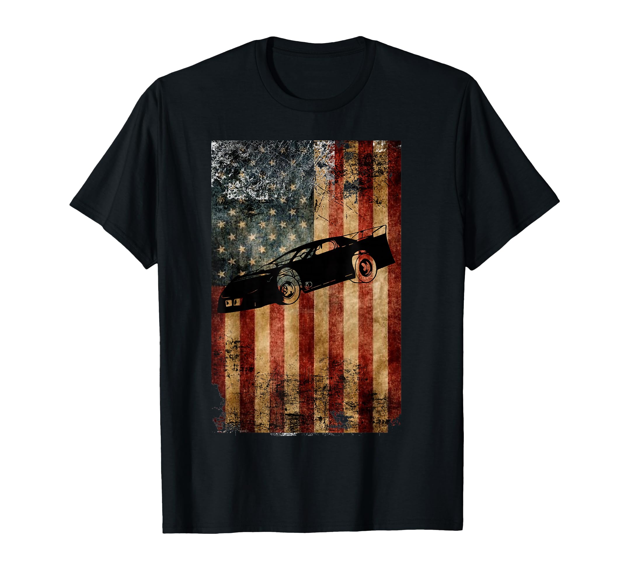 Late Model Dirt Track Racing Gifts Distressed American Flag T-Shirt