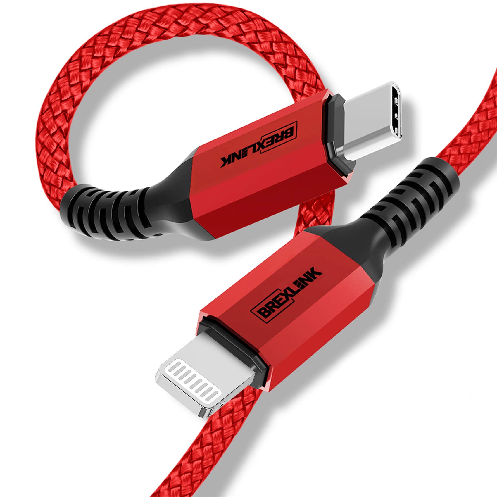 BrexLinkUSB C to Lightning Cable(10ft, MFi), Fast Charging Support Power Delivery, Nylon Braided Cable Compatible with Phone 12/12 Pro/11/11 Pro/11 Pro Max/XS Max/XS/XR/X/8/8 Plus,Red