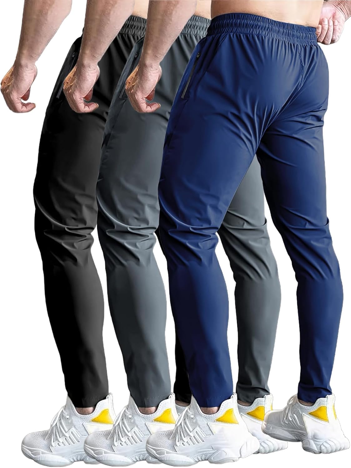 3 Pack Men's Quick Dry Sweatpants for Running, Gym Training - Lightweight Stretch Jogging Pants with Zippered Pockets - Image 2