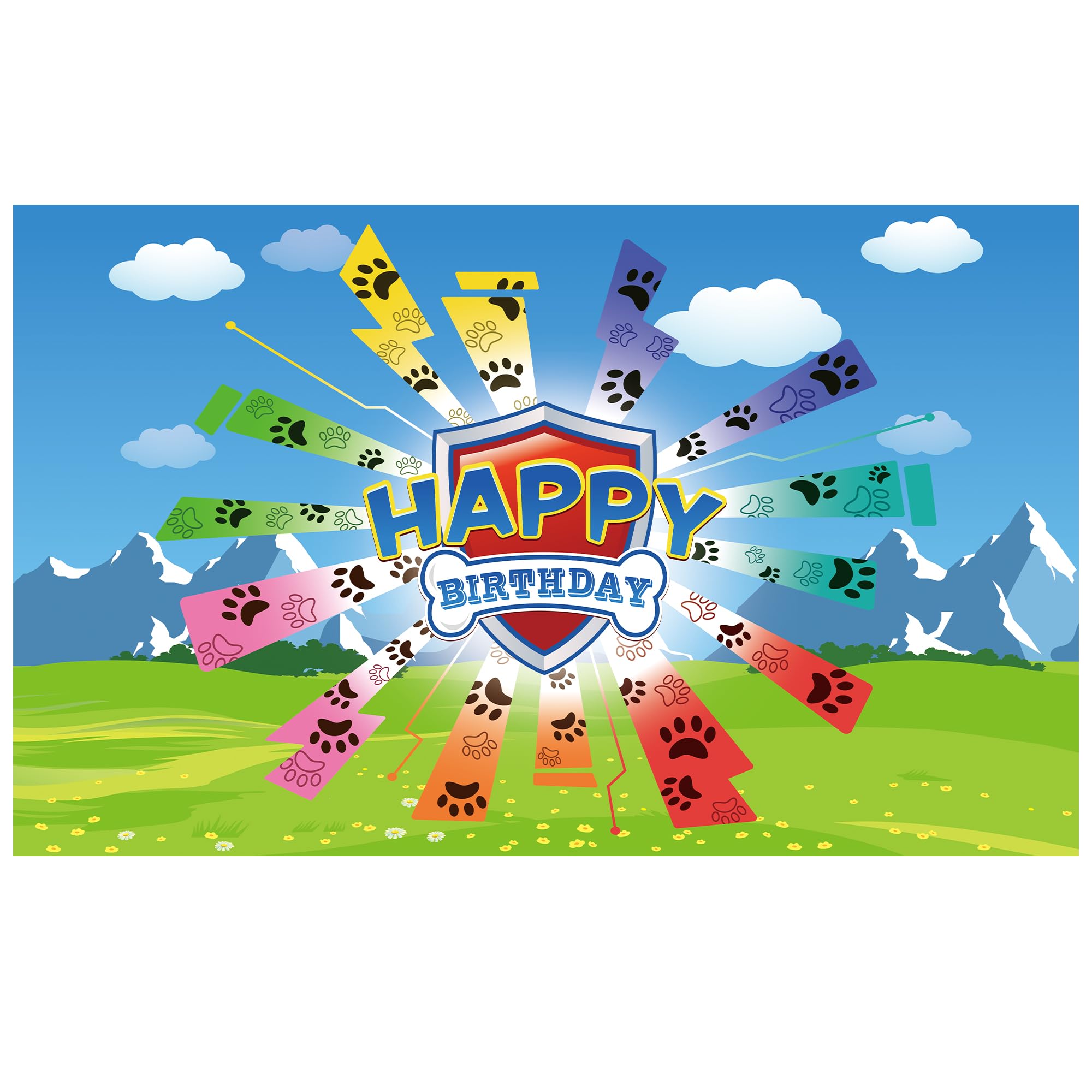 Dog Paw Birthday Banner Decorations, 70.8x43.3 inch Giant Size Background, Perfect for Birthday Baby and Kids Party Supplies