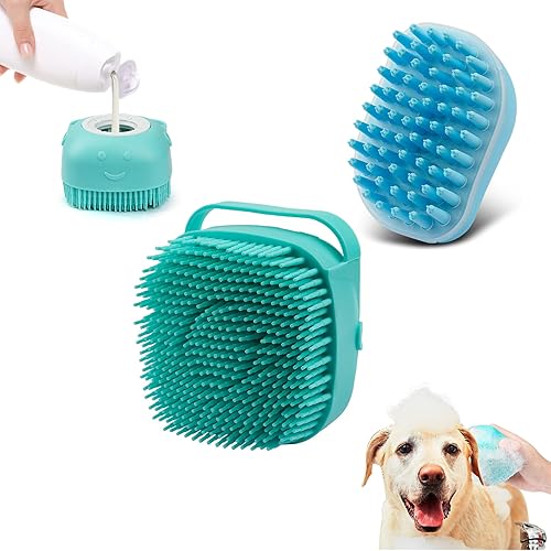 2Pack Dog Bath Brush, Soft Silicone Pet Shampoo Massage Dispenser Grooming Shower Brush for Short Long Haired Dogs and Cats Washing, ISWAYSTORE