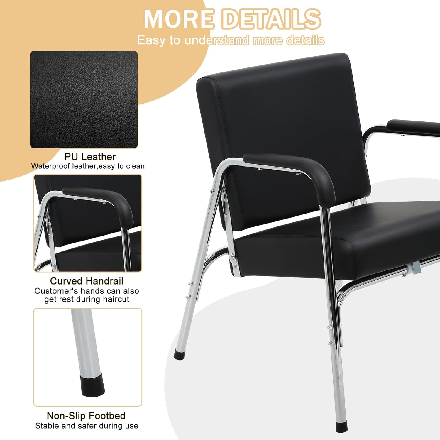 Shampoo Chair Portable Auto Reclining Salon Chair w/Heavy Duty Steel Frame Modern Fashion Comfortable Styling Hair Chair for Hair Stylist, Beauty Spa Barber Salon Chairs, Black