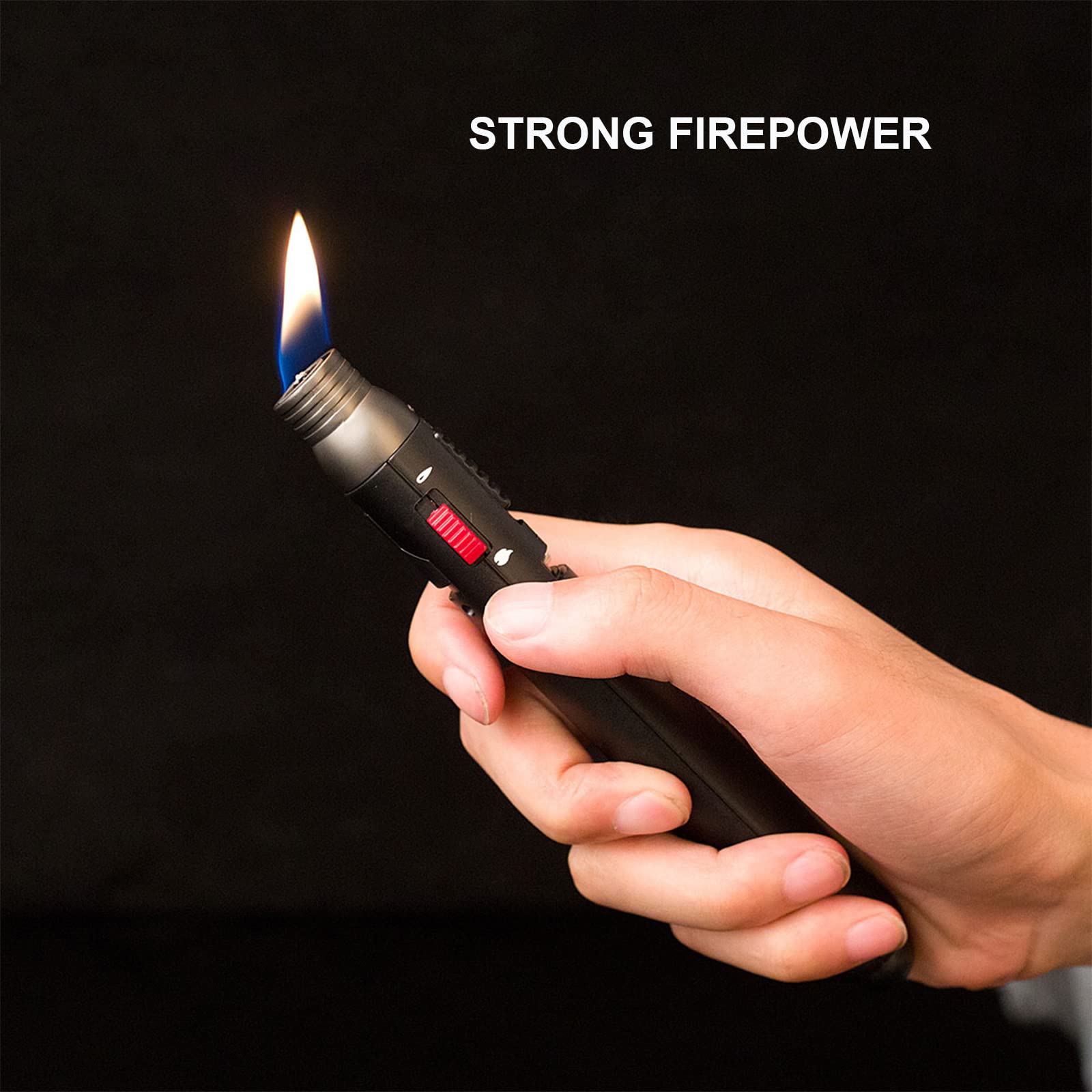 Lot de 2 Briquets Torche Butane Long Stylo Briquet Rechargeable et Réglable Flamme Briquet Camping pour Homme Gadget (gaz Non Inclus)