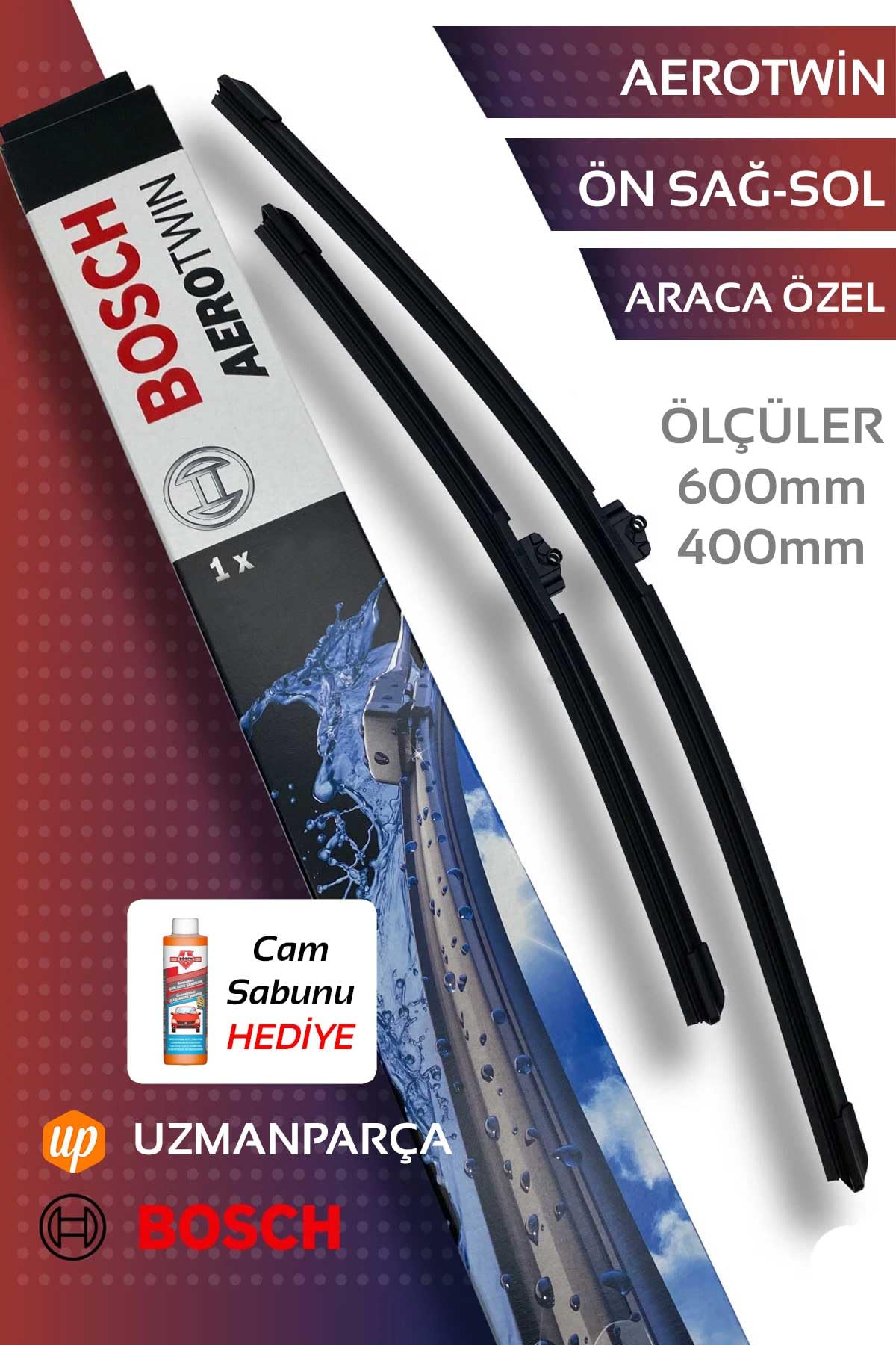 Peugeot 408 ile uyumlu 2023-2026 Muz Tipi Aerotwin Ön Silecek Takımı Bosch A555S