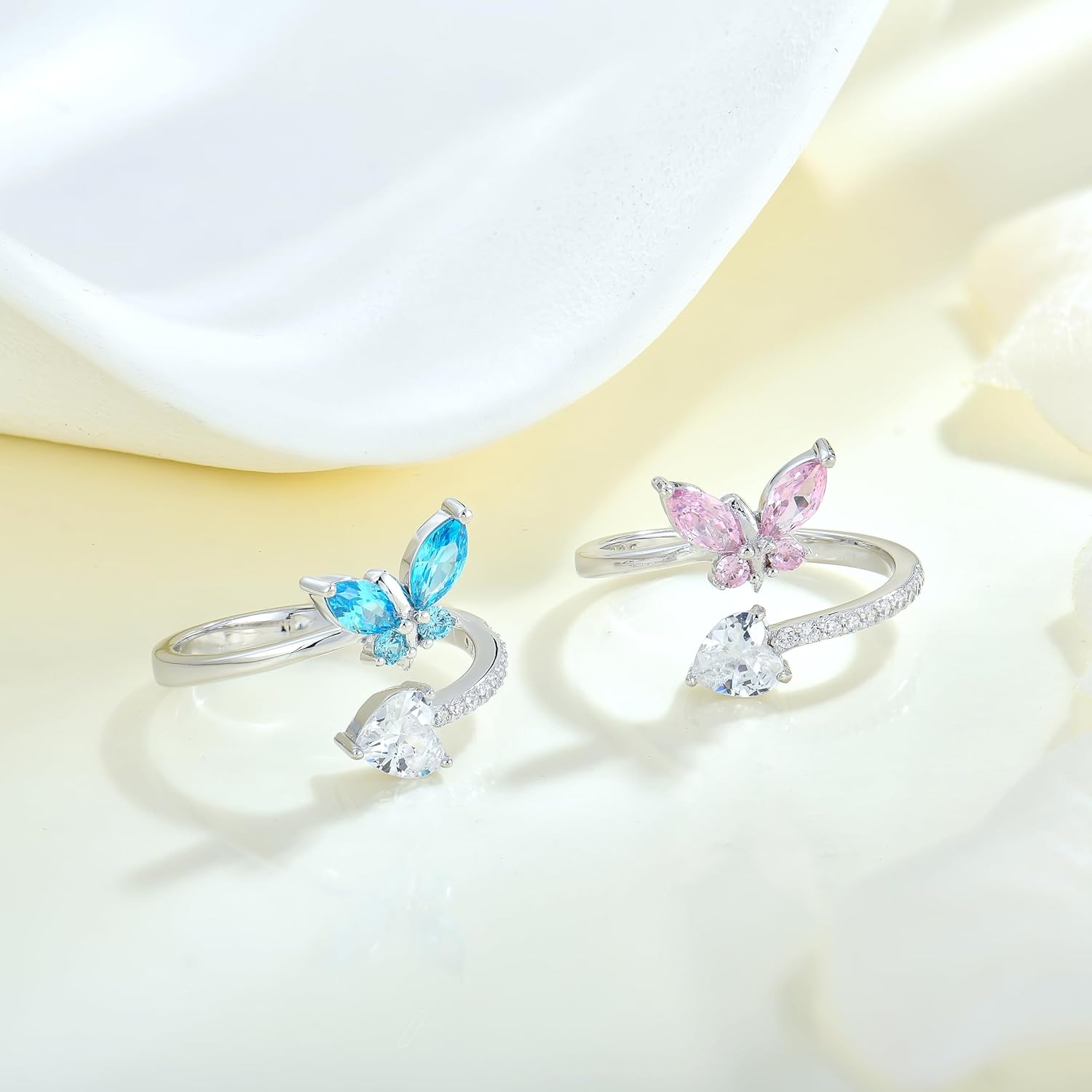 Butterfly Ring 925 Sterling Silver Open Adjustable Bypass Ring Heart Birthtone Jewelry Gift for Women - Image 3