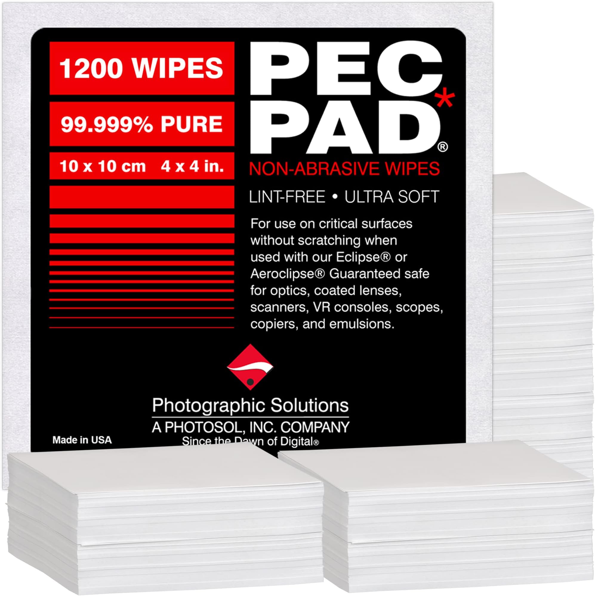PEC-PAD Lint Free Wipes 4”x4” Non-Abrasive Ultra Soft Wipes for Cleaning Sensitive Surfaces Like Camera, Lens, Filters, Film, Scanners, Telescopes, Microscopes, Binoculars. (1200 Sheets Per/Pkg)
