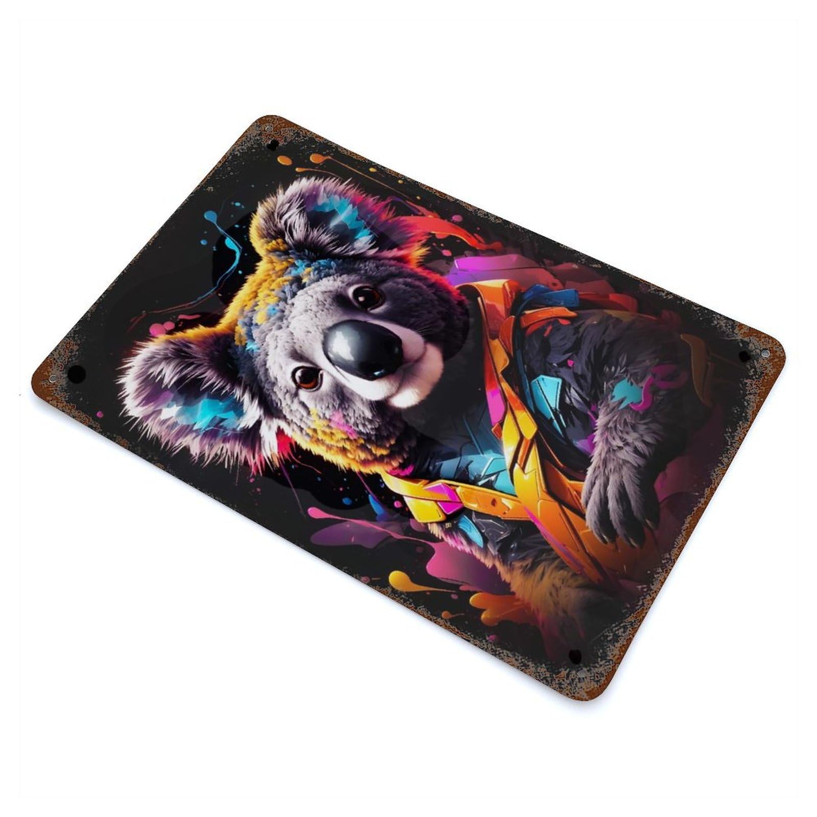 Decorative Tin Sign with Koala Aesthetic Neon Design 11.8"x7.9", for Garage, Bar And Workshop Decor, Decorative Metal Wall Art
