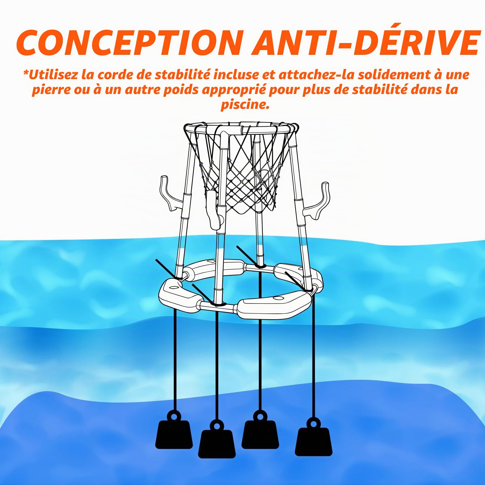 Ensemble de panier de basketball pour piscine_Panier de basketball flottant pour piscine avec 4 ballons d'eau, pompe et anneaux, jouet de piscine 2-en-1 pour adultes, adolescents et enfants