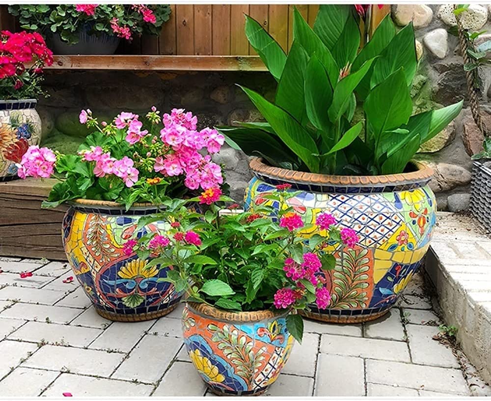 Blumentopf für den ländlichen Außenbereich, handbemalt, bunt, klassisch, Keramik-Blumentopf, Mosaik, großer Blumentopf, europäischer Blumentopf (35 x