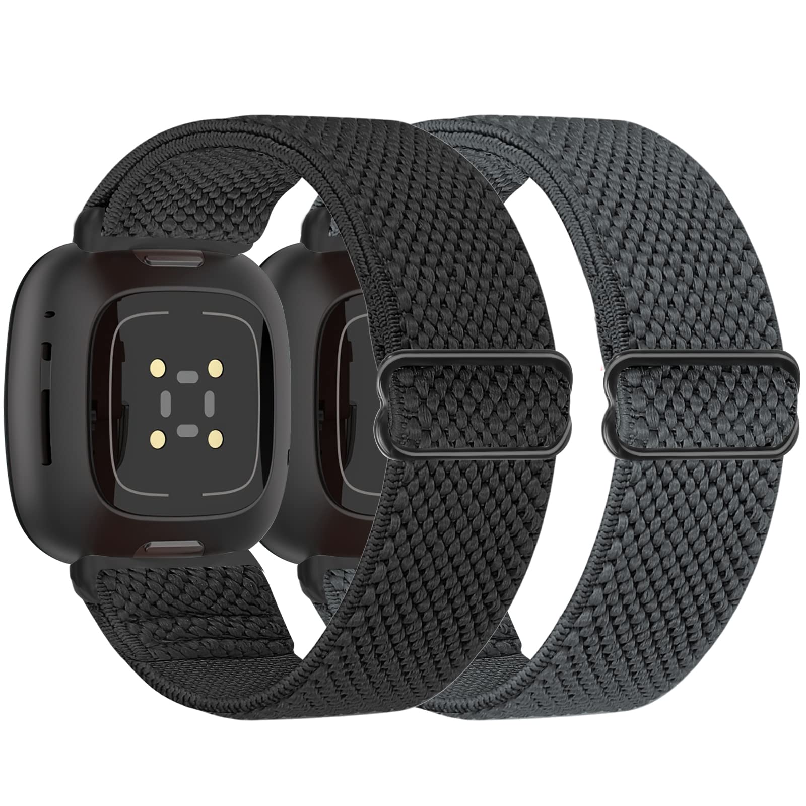 Tiptops 2 Stück Nylon Armband Kompatibel mit Fitbit Versa 4/3, Sense 2/Sense für Damen/Herren - Sport Elastisches Verstellbares Uhrenarmband