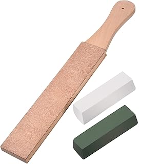 3 Pieces Leather Strop with Compounds Kit, 1 Piece Leather Honing Strop Block Stropping Leather Paddle Strop with 2 Pieces 4.58 oz Green White Buffing Polishing Compounds (Big Size Strop)