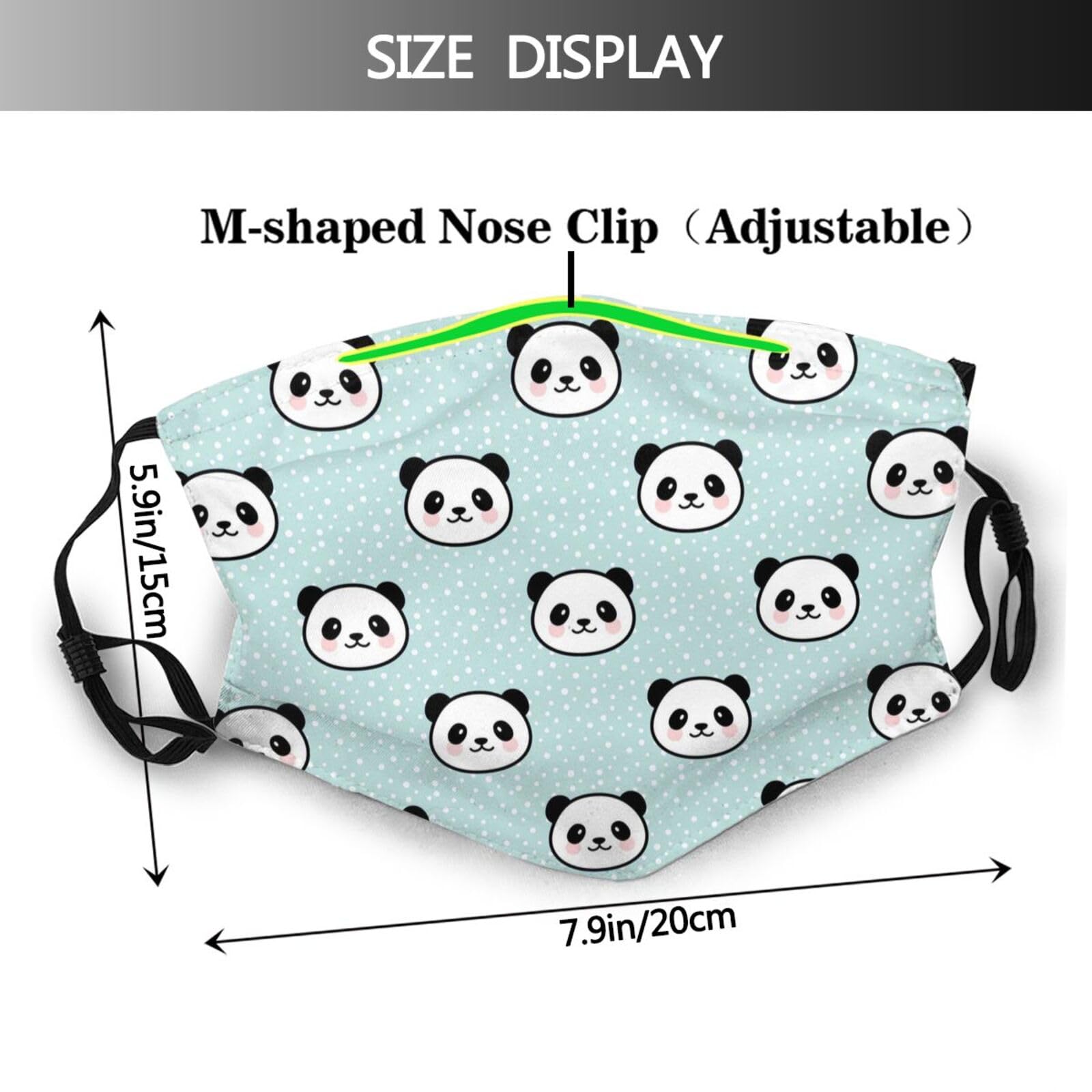 Yaxongx Cartoon Panda Print Face Mask Washable Reusable Adult Cloth Dust Mask 5-Layer Protection Activated Carbon Filter Adjustable Anti Dust Face Masks with 2 Filter for Women Men, 1 PCS