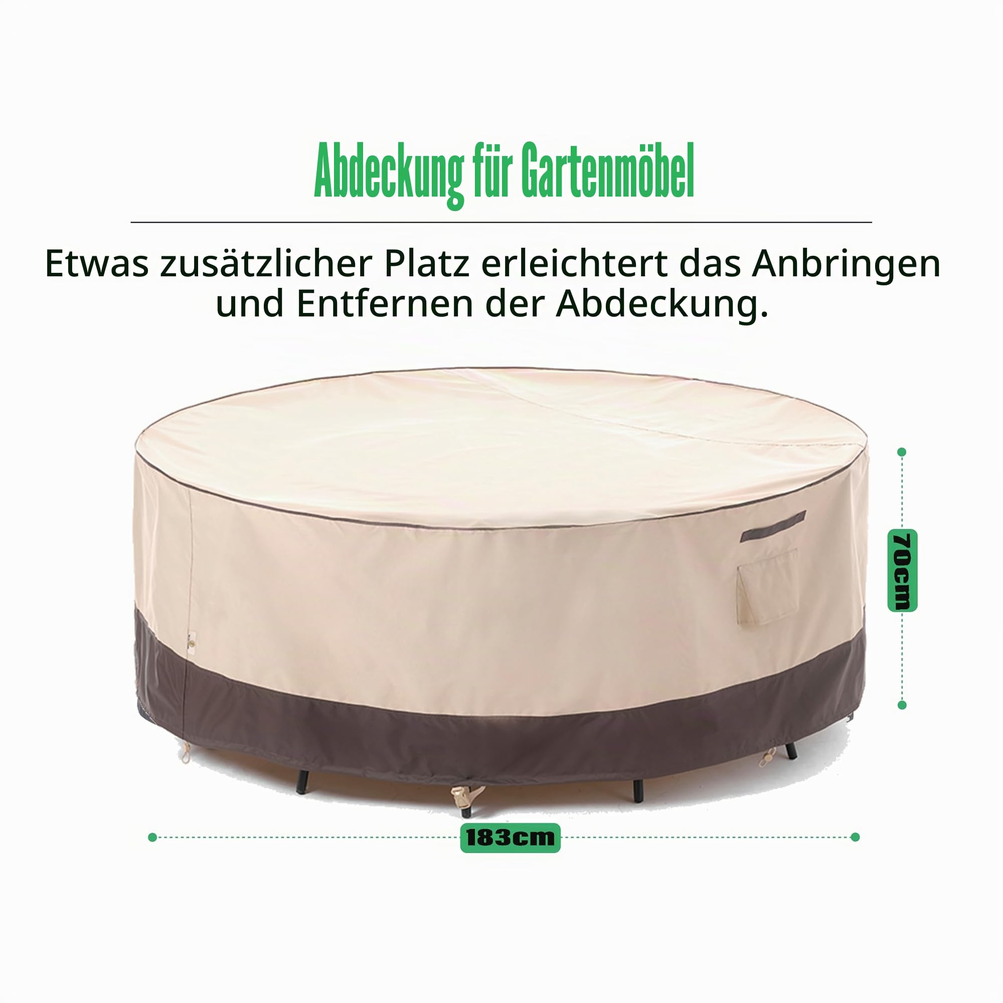 F&J Outdoors Gartenmöbel Abdeckung Wasserdicht 183x70cm PU-Beschichtung | Terrassenmöbel abdeckungen für runde Tische Beige Wetterfest im Sommer und Winter, Rund Schutzhülle für Gartentische