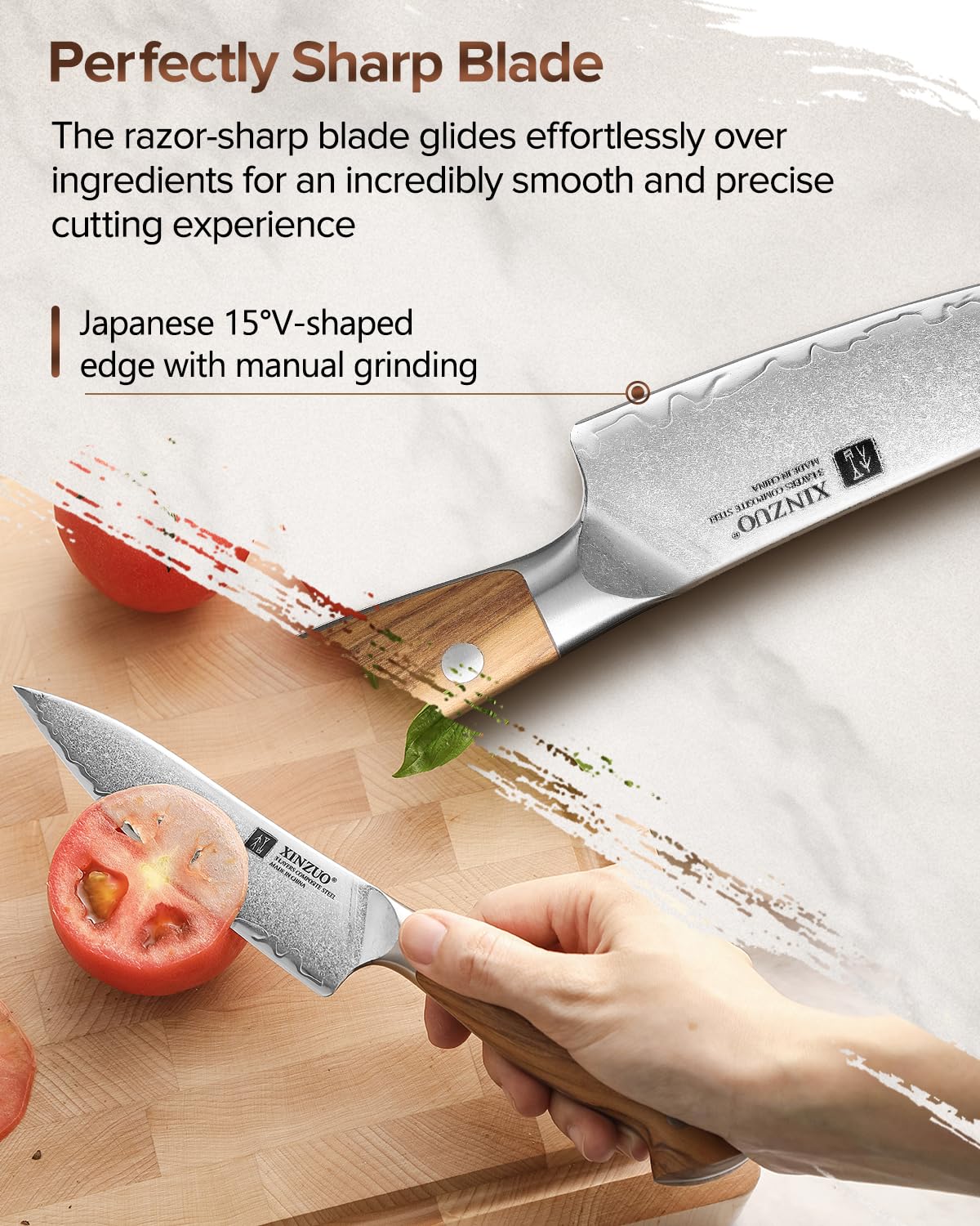 XINZUO Verbundstahl 13,5cm Küchen Allzweckmesser Handgeschmiedet scharfe Universalmesser -kohlenstoffreichem Stahl Obstmesser Schälmesser -Ergonomischer Griff aus Olivenholz -Exquisite Geschenkbox