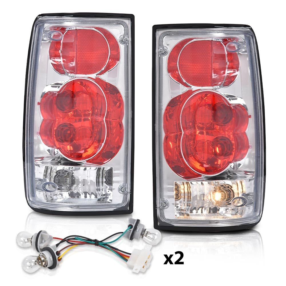 G-PLUS Tail Lights Brake Lamp w/Bulbs Compatible with Toyota Hilux Pickup Truck 1989-1995 8156089166, 8155089166, TO2800105, TO2801105 Clear Lens Chrome Housing LH&RH Luces TraserasAssembly