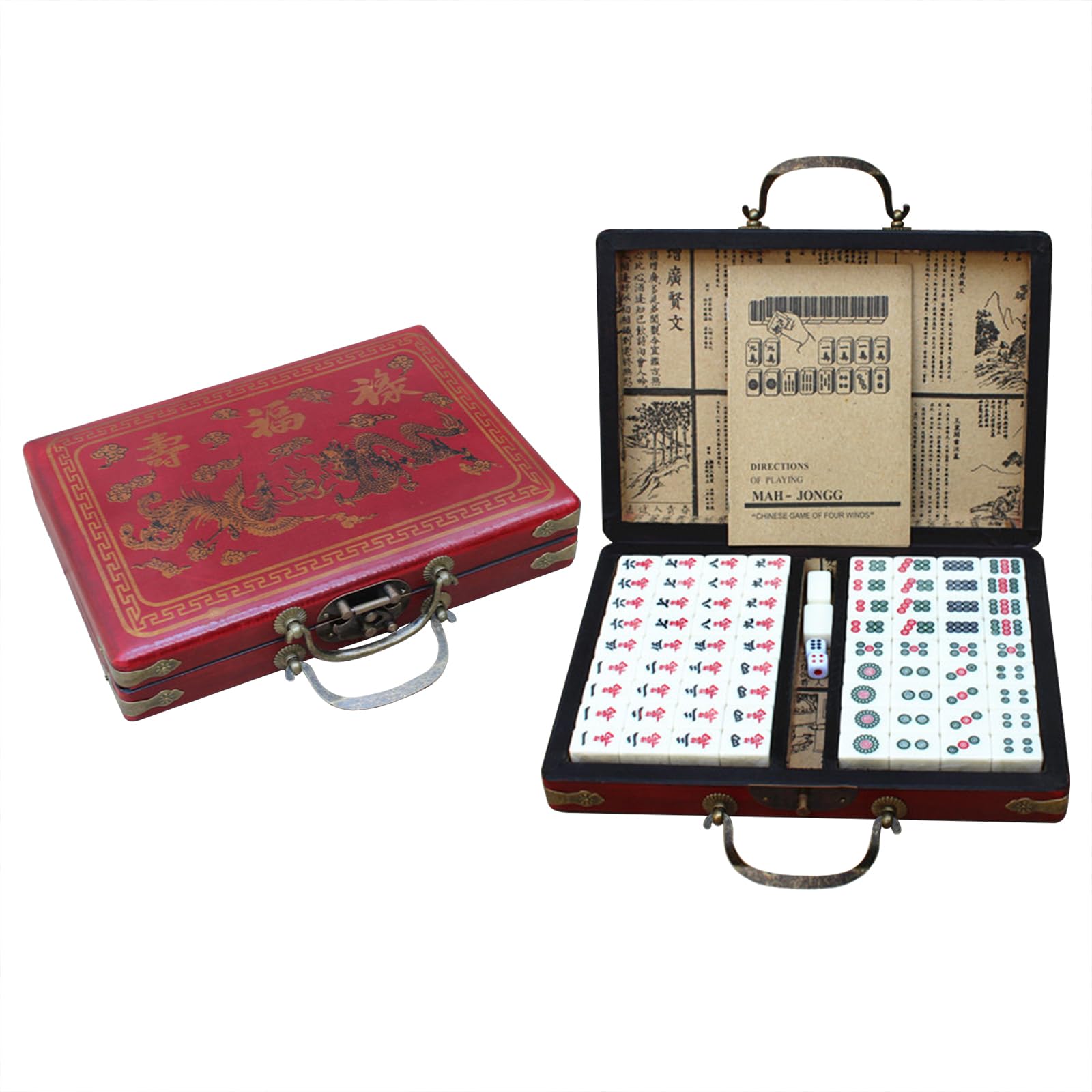 Mahjong – Ensemble de Jouets Chinois Portables avec Boîte, Grands Carreaux pour Adultes, Couleur Noire, pour Long été, Soie de Lait EVA