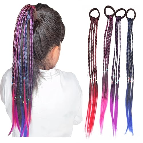 10 piezas de extensión de cola de caballo trenzada, peluca de cabello largo, cuerda de cabello, extensiones de cabello de colores con bandas de