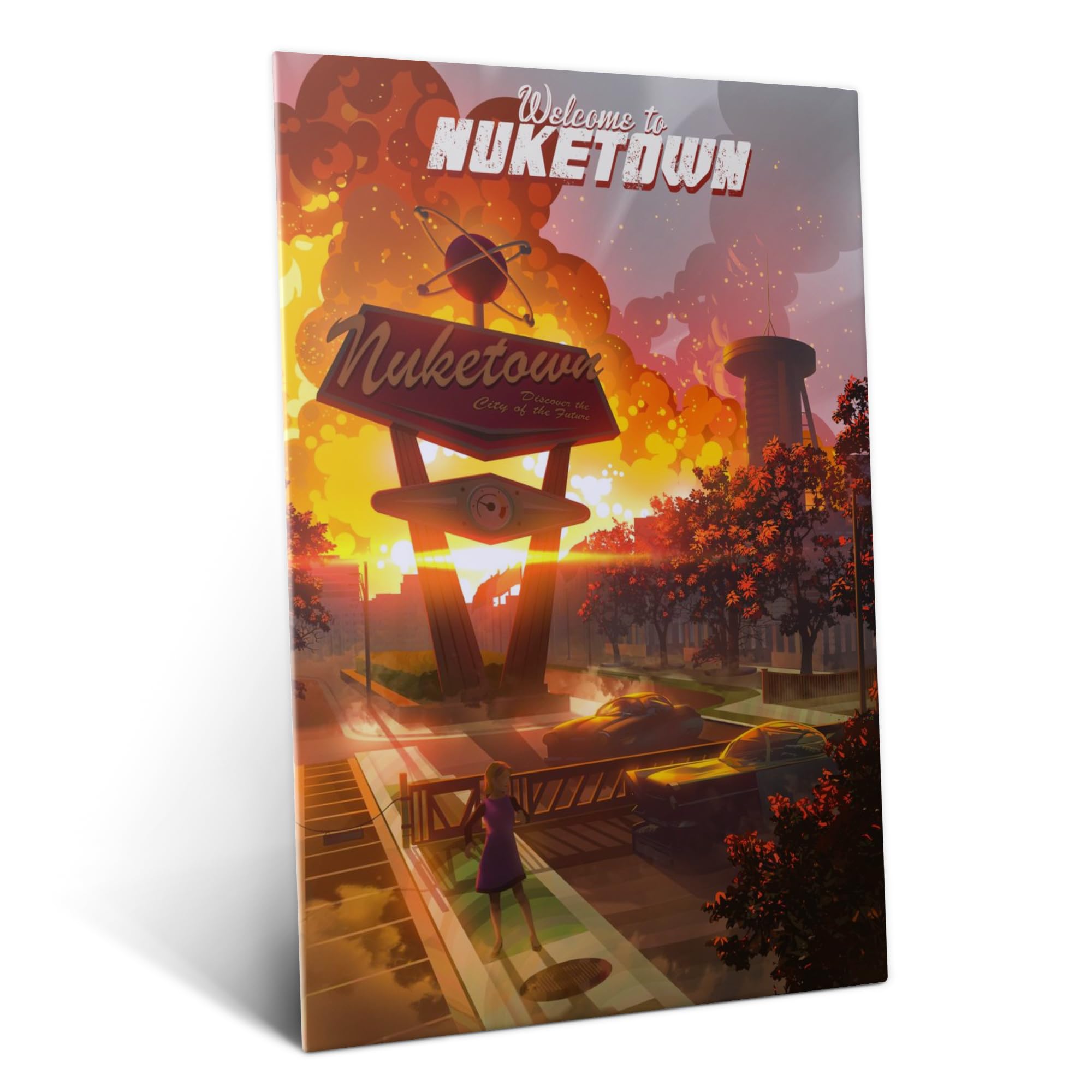 Displate Metall poster Call of Duty Welcome to Nuketown Wandkunst Größe M | Bild Plakate für Schlafzimmer Dekor, Geschenke. Magnetische Befestigung Wandposter, Wanddeko. Metall Wandkunst.