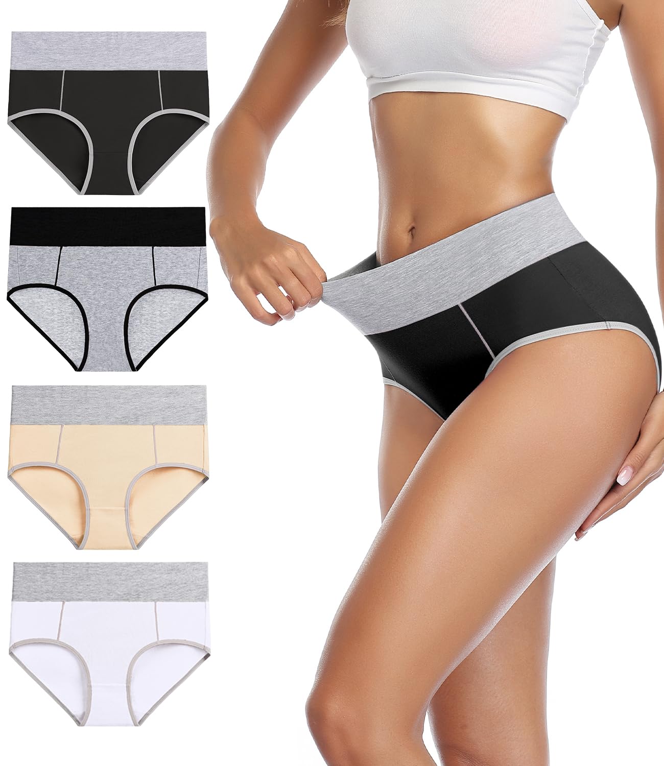 wirarpa Women's Cotton Underwear High Waist Breathable Briefs Soft Underpants Ladies Stretch Panties 4 Pack