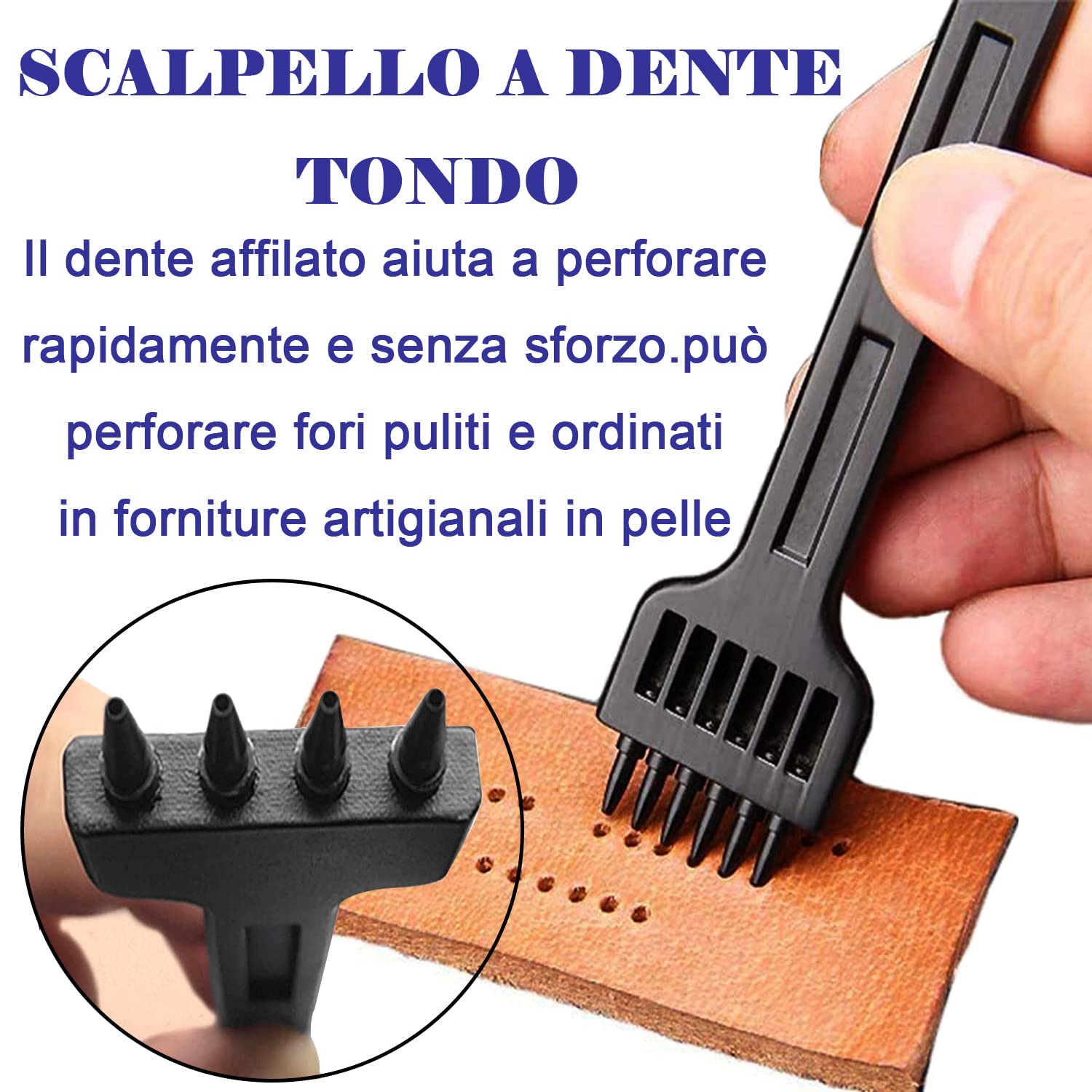 JONMON Set Di 3 Punzoni Per Pelle Da 5 Mm - 2/4/6 Denti, Foro 1 Mm - Scalpello Per Cuciture E Allacciatura Fai Da Te