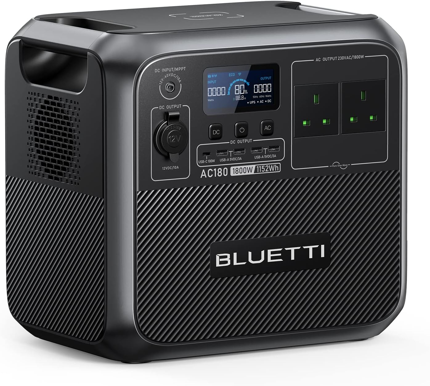 BLUETTI Portable Power Station AC180, 1152Wh LiFePO4 Battery Backup w/ 2 1800W (2700W peak) AC Outlets, 0-80% in 45Min, Solar Generator for Camping, Off-grid, Power Outage