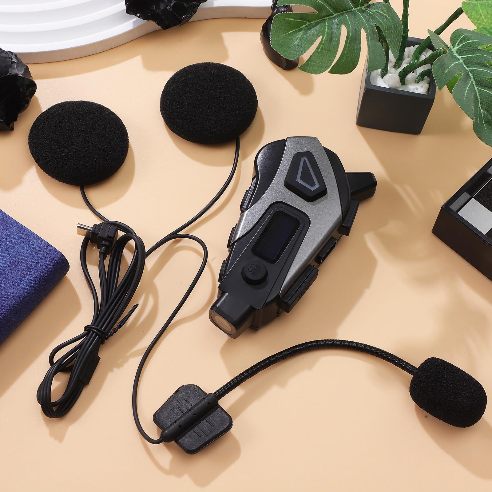 BESPORTBLE Écouteurs sans Fil pour Casque de Moto Micro Bruit, Batterie 1200mah, Matériau Abs, Confort Prolongé pour Hommes et Femmes