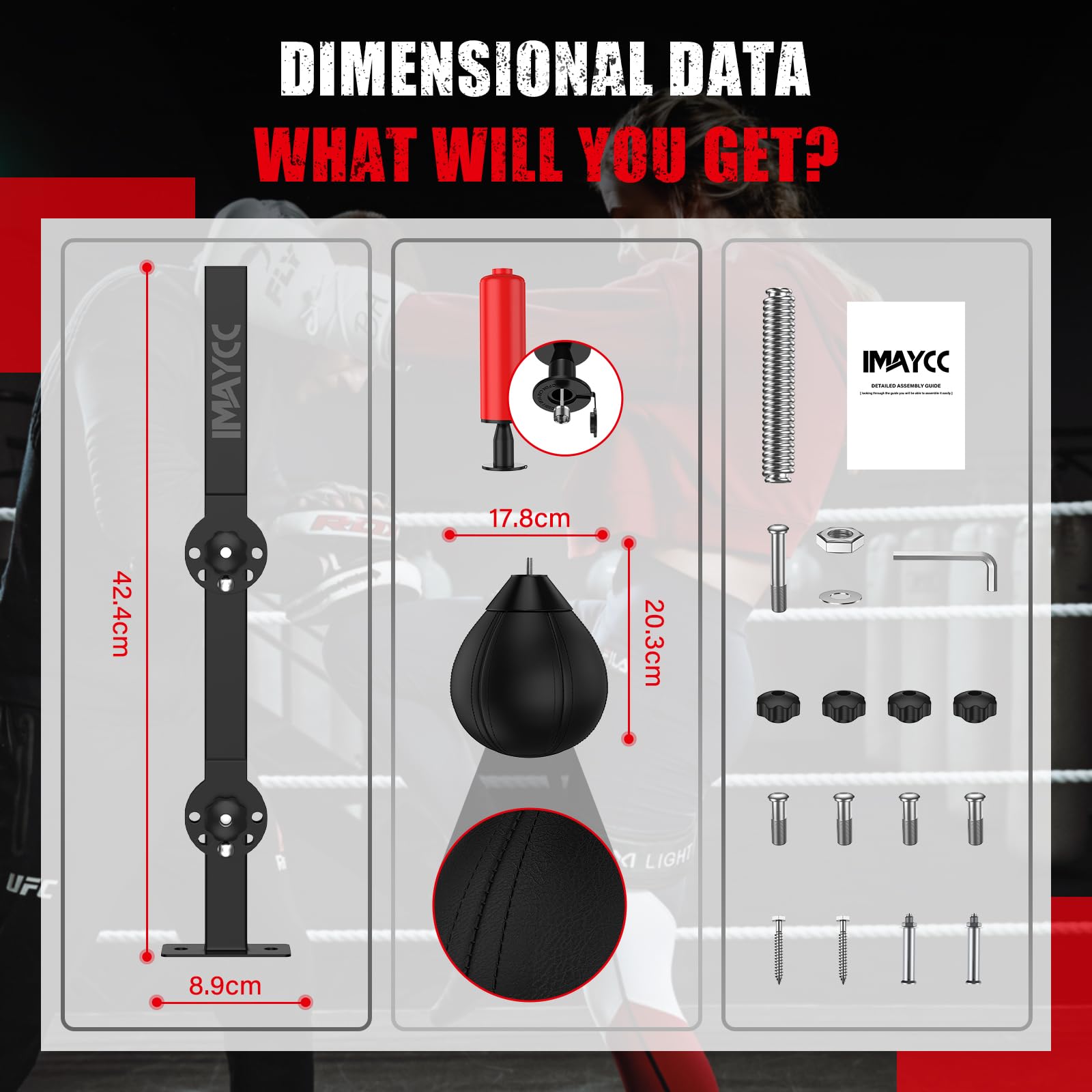 IMAYCC Speed Punchingball, soporte de pared para saco de boxeo, altura ajustable y plegable, pera de boxeo, saco de boxeo colgante para niños, adolescentes y adultos, para entrenamiento en el gimnasio