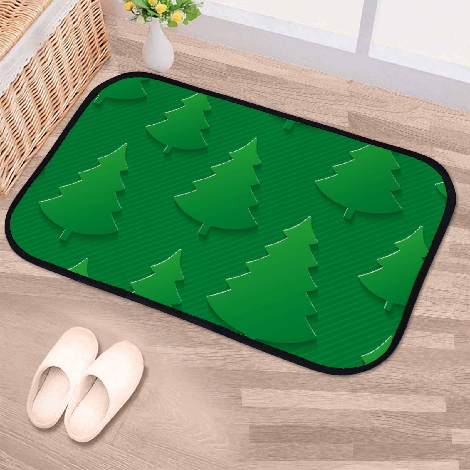 Nuansexi Bathroom Rugs Christmas Tree Pattern Floor Mats Non Slip Bathmat Doormat Tub Mat Coral Velvet Absorbent Entrance Carpet Mats Machine Washable Bedroom Decor